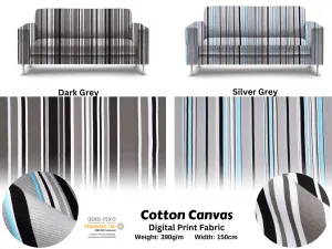 100% Cotton Half Panama Printed Fabric / Canvas printed Fabric /  Multi Shape Grey Striped Digital Print  Fabric