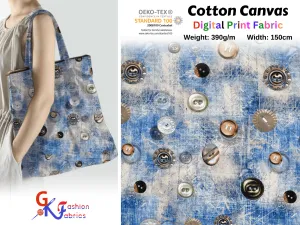 100% Cotton Half Panama Printed Fabric / Canvas printed Fabric / Shape Buttons Digital Print  Fabric