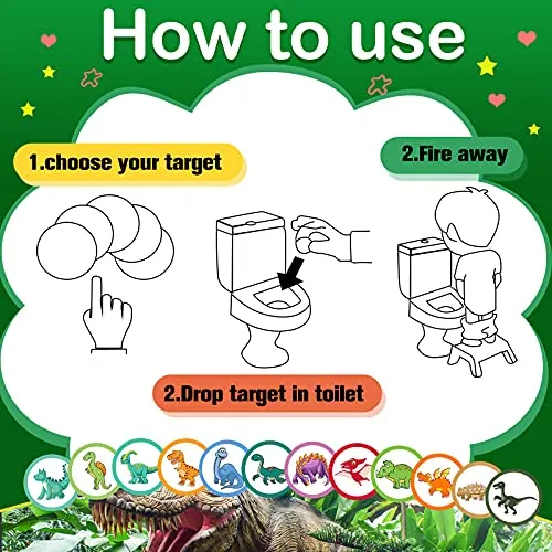 120 Pieces Toilet Targets for Potty Training Boys Potty Targets for Boys Potty Training Aids Flushable Boys Pee Targets Potty Training Chart for Toddlers Boys Training Use Potty (Dinosaurs Styles)