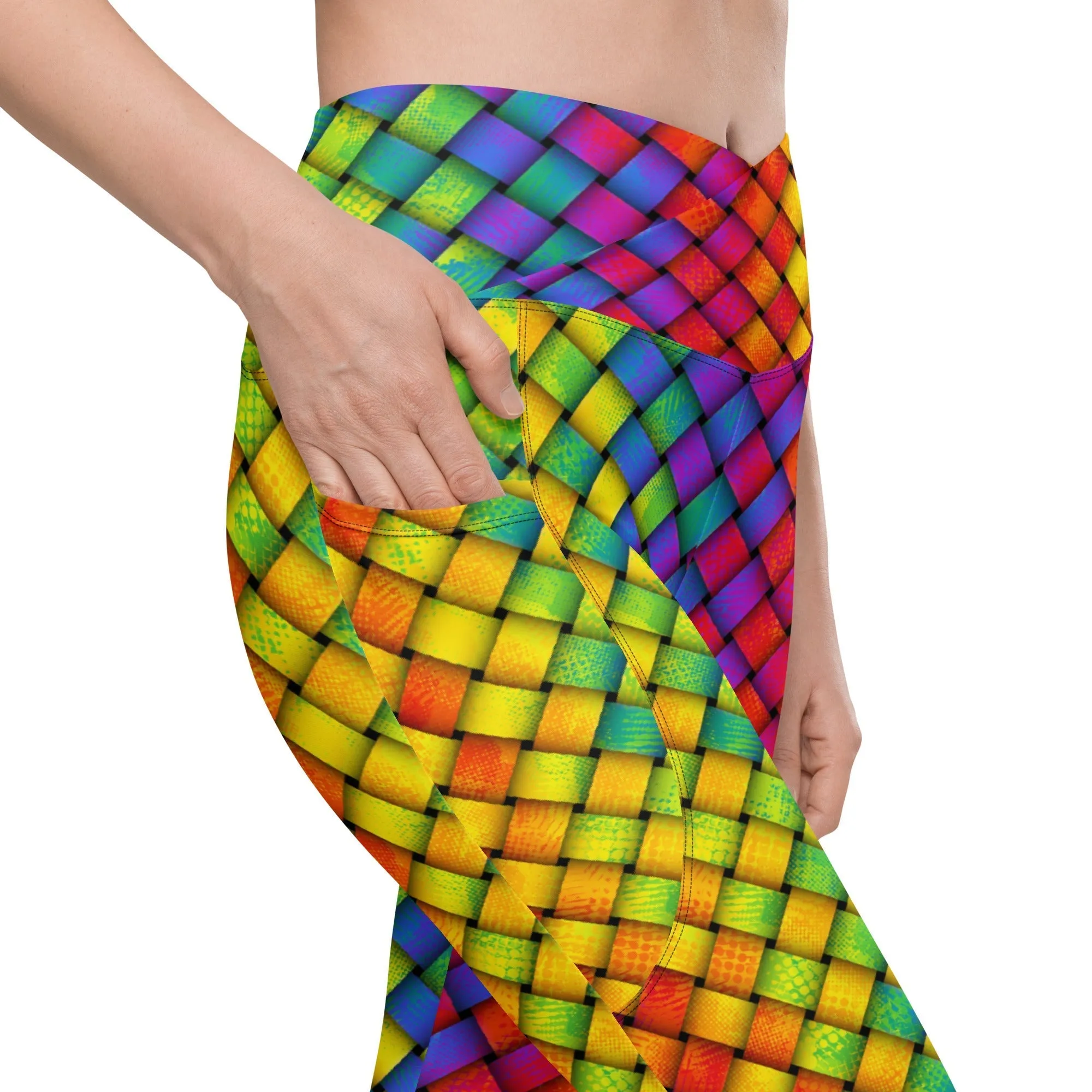 3D Rainbow Pattern Crossover Leggings With Pockets