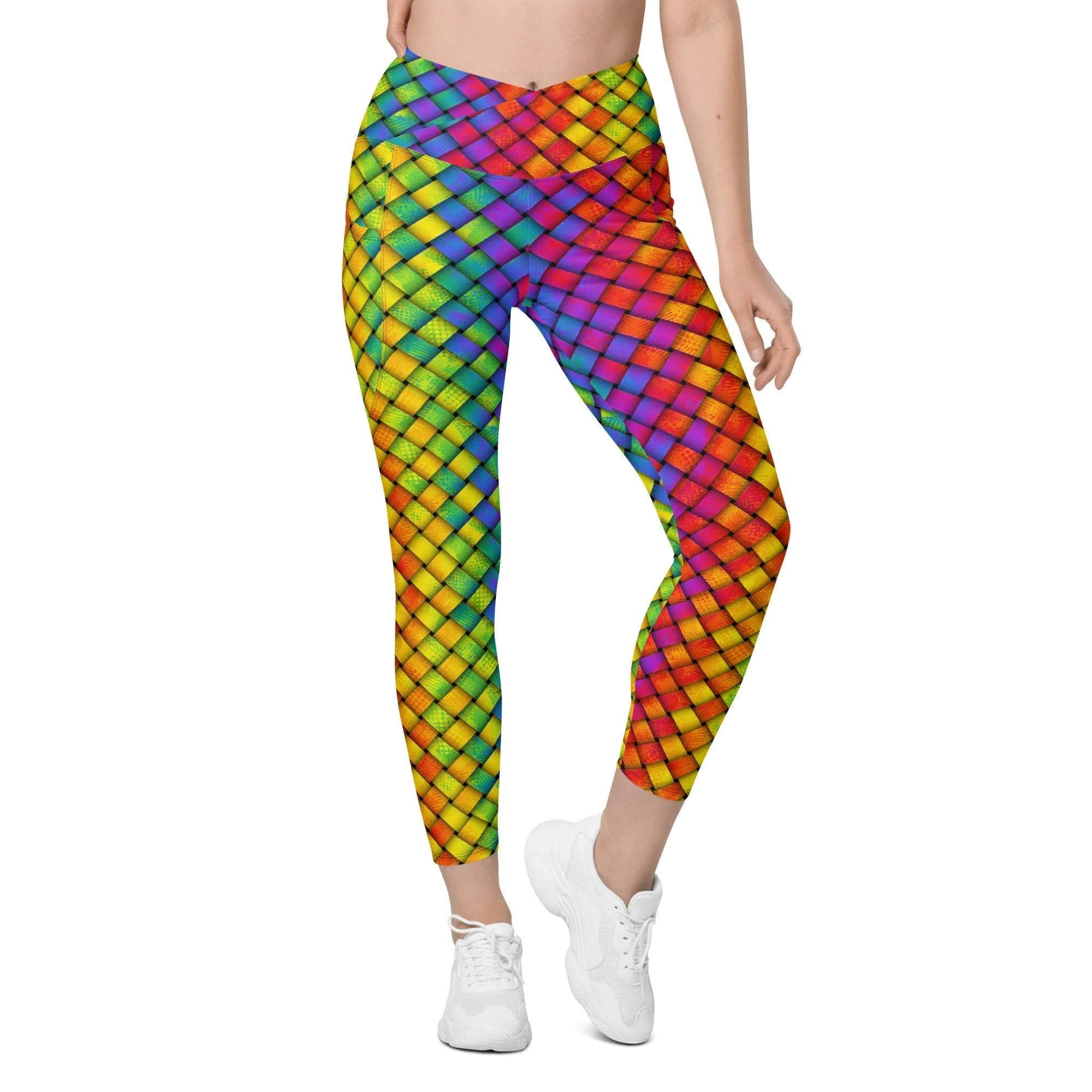 3D Rainbow Pattern Crossover Leggings With Pockets