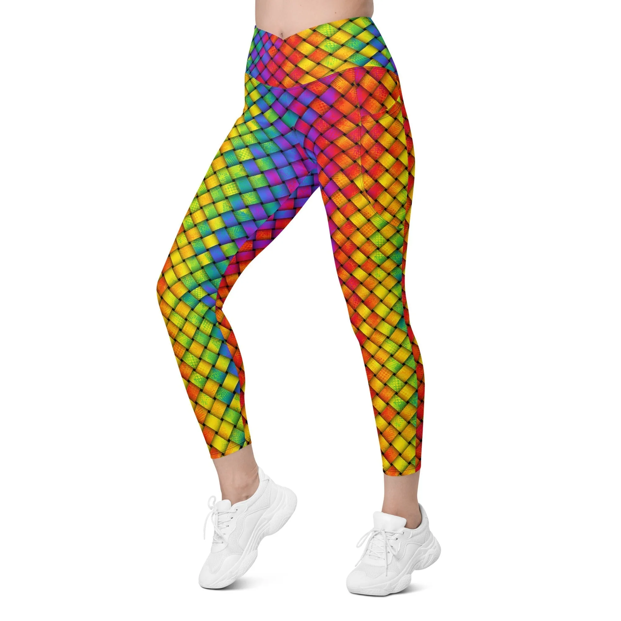 3D Rainbow Pattern Crossover Leggings With Pockets