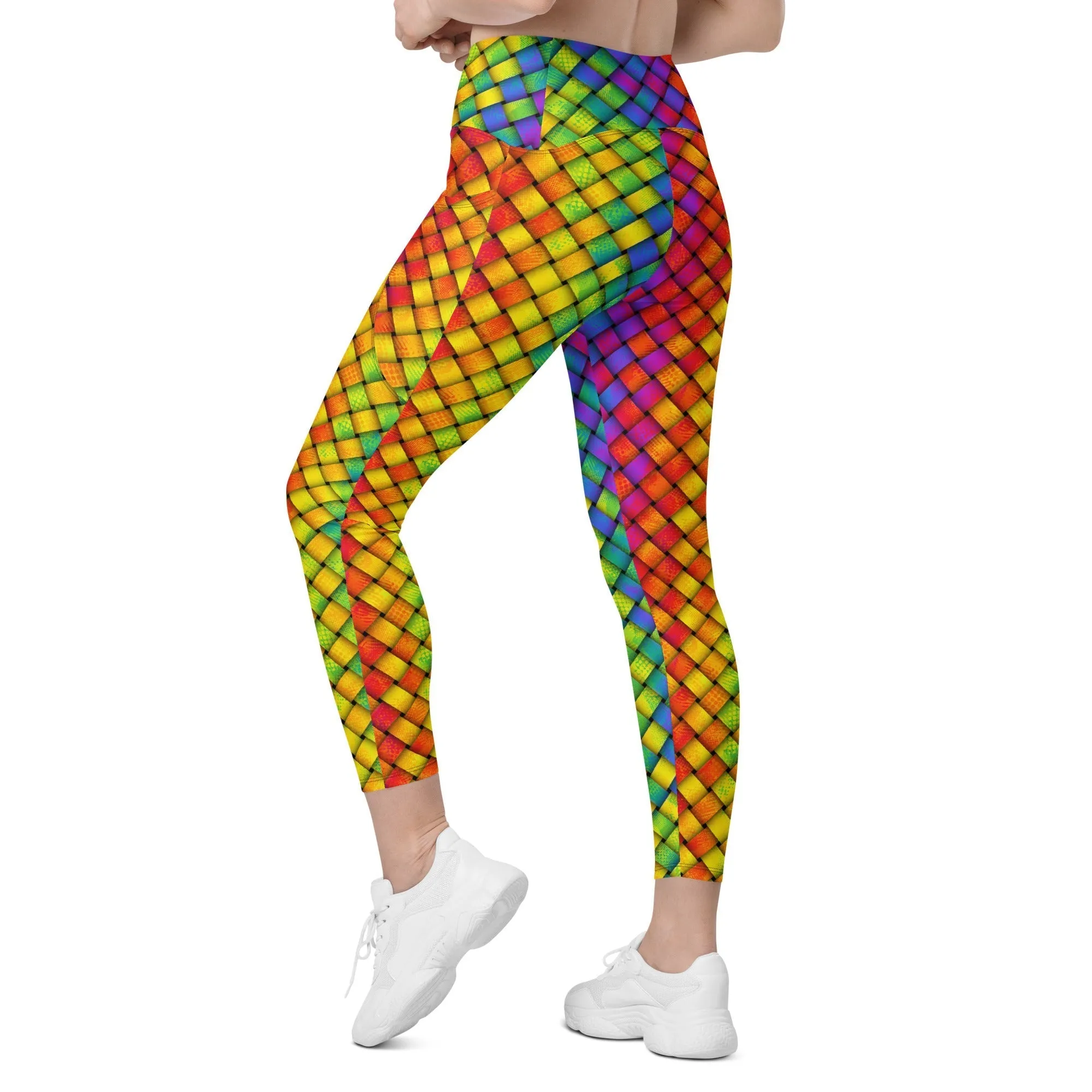 3D Rainbow Pattern Crossover Leggings With Pockets