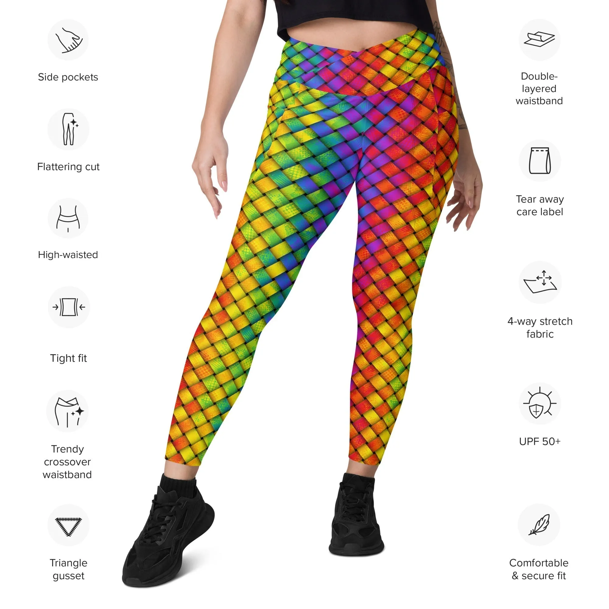 3D Rainbow Pattern Crossover Leggings With Pockets