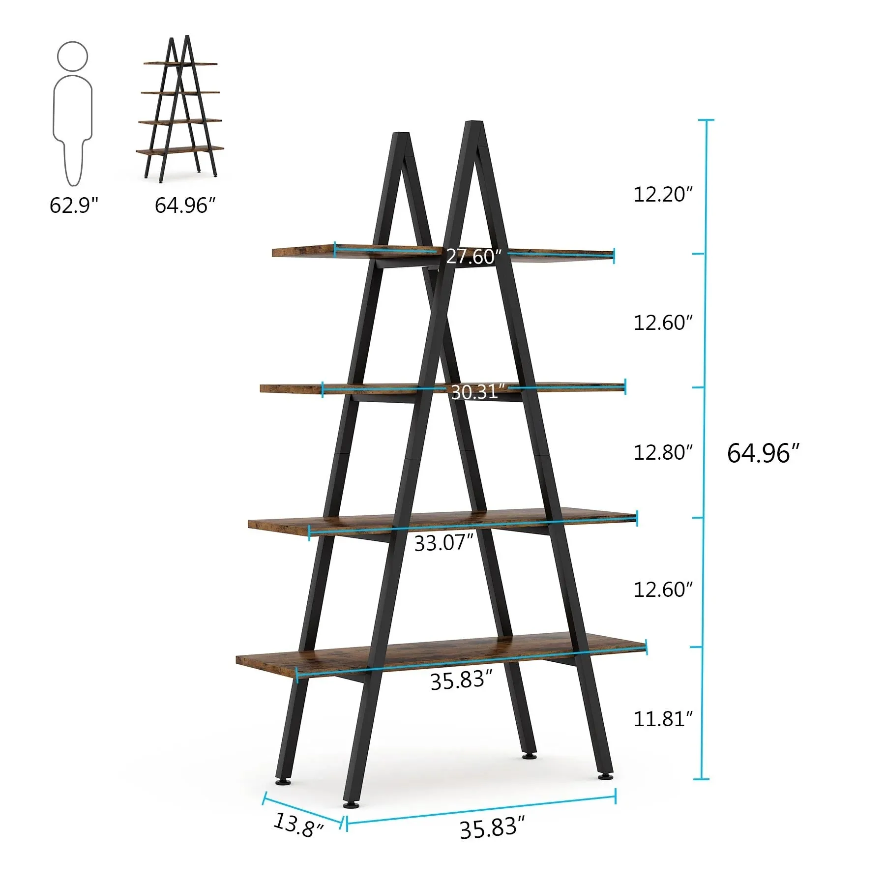 4-Tier Bookshelf Industrial Bookcase