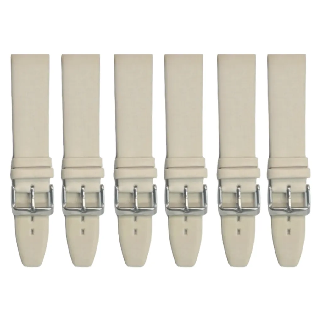 6PCS BEIGE Leather Flat Plain Unstitched Watch Band Sizes 18MM-22MM