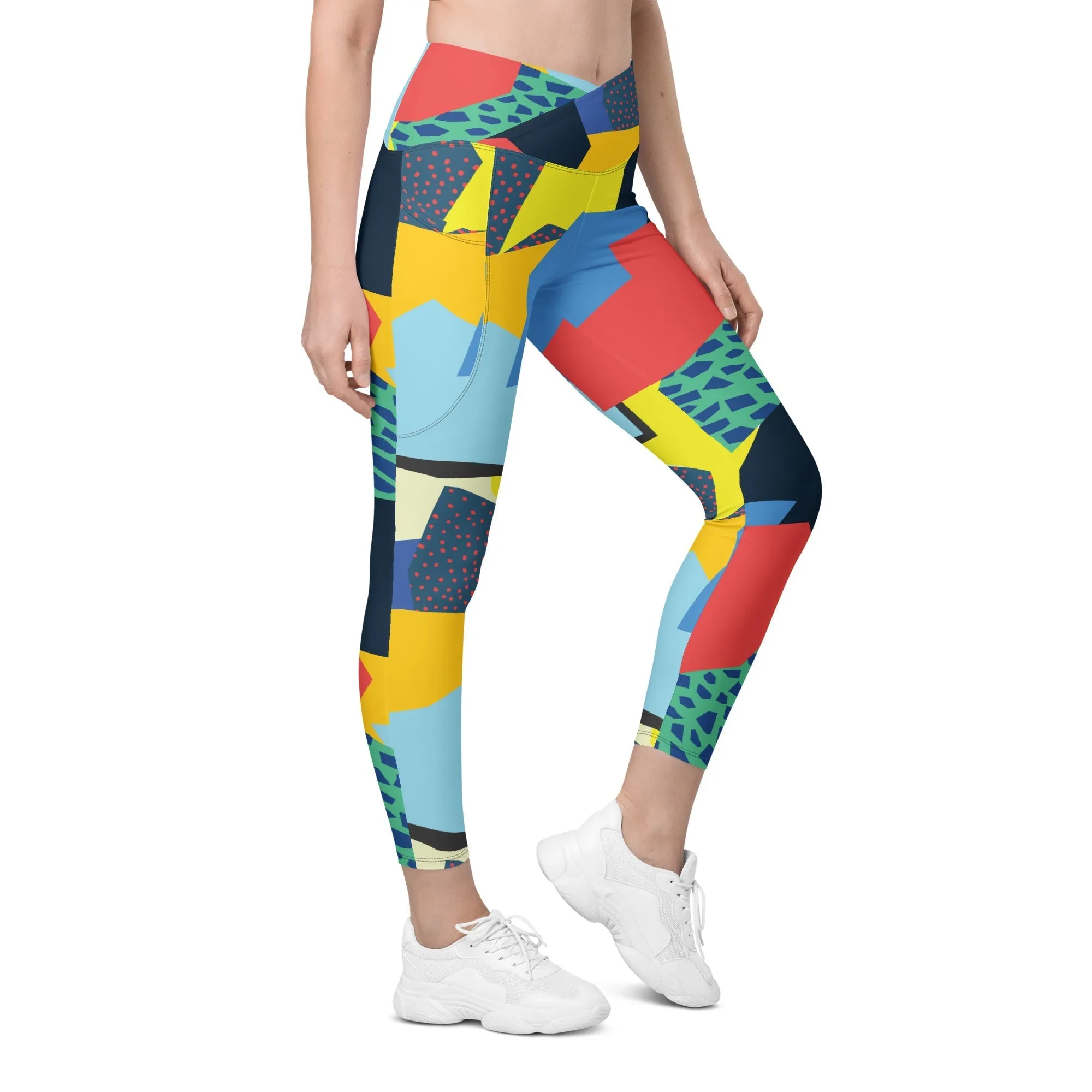 90s Color Block Crossover Leggings With Pockets