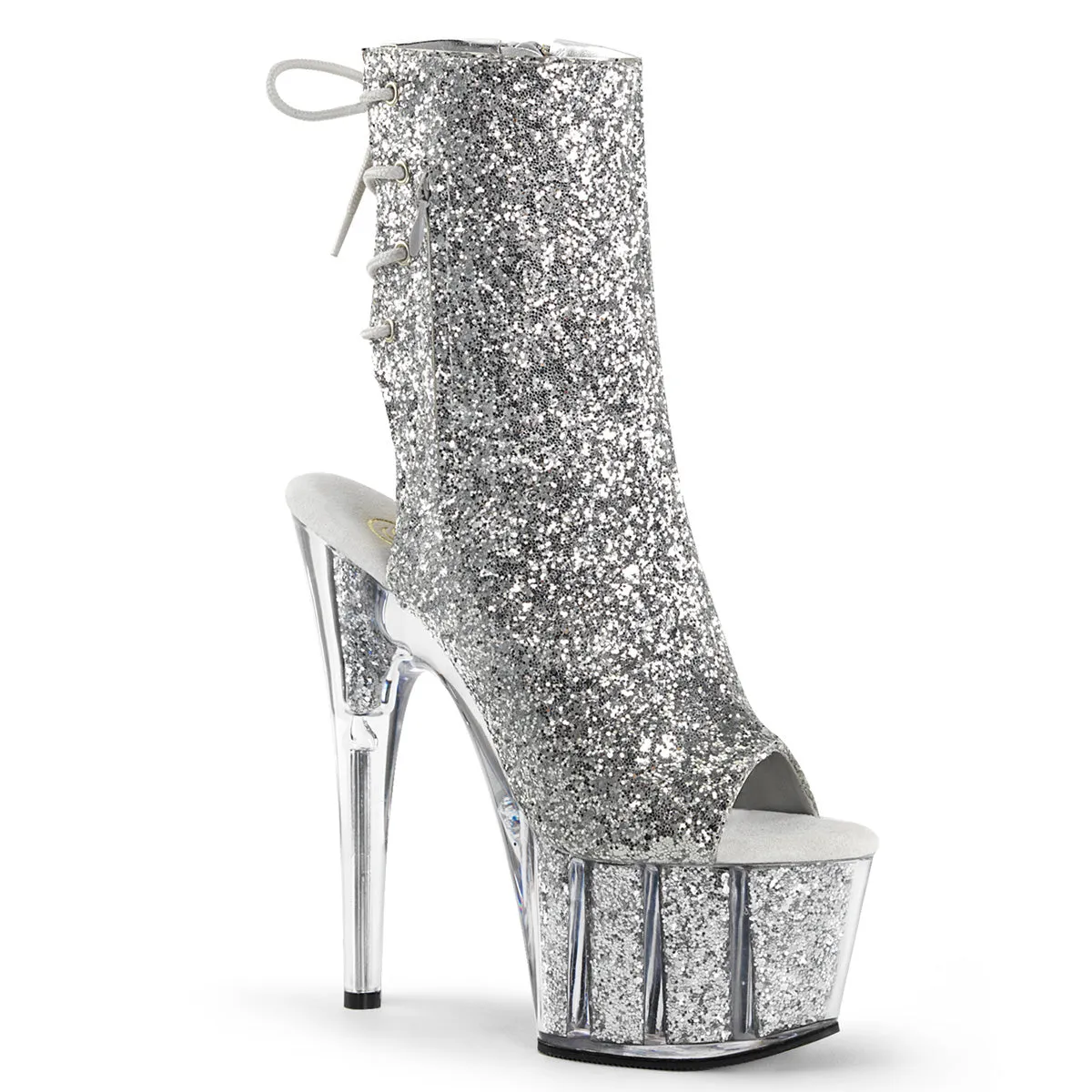 ADORE-1018G Pleaser Shoes Silver Glitter Ankle High Stripper Boots