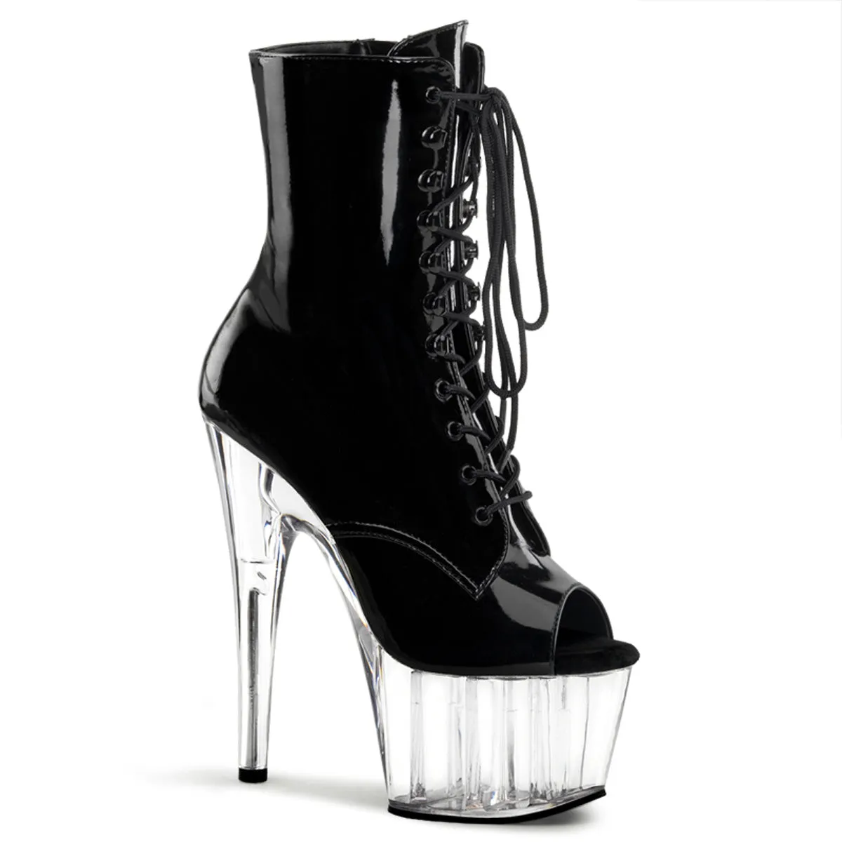 ADORE-1021 Pleaser Shoes Black Patent Clear Platform Stripper Boot