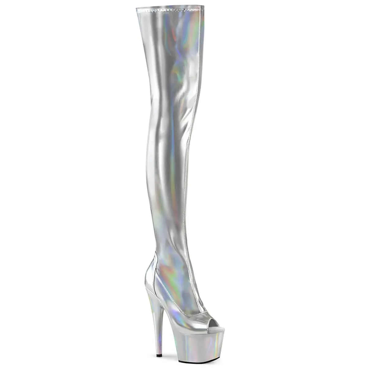 ADORE-3011HWR Silver Patent Thigh High Platform Boots