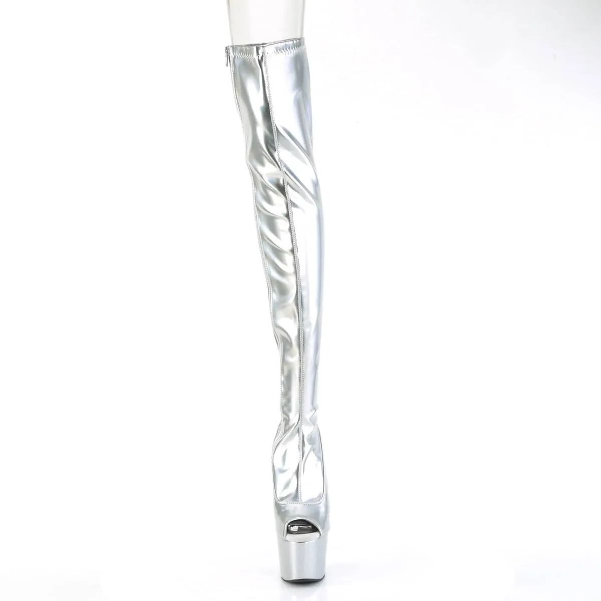 ADORE-3011HWR Silver Patent Thigh High Platform Boots