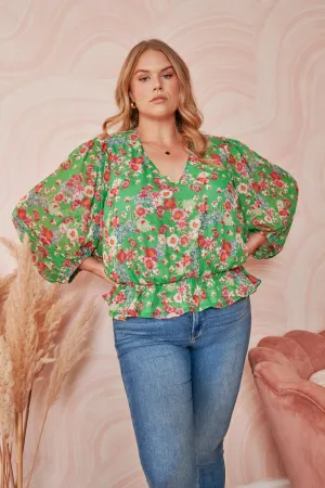 Akina Floral Ways Ballon Sleeve Blouse Curve