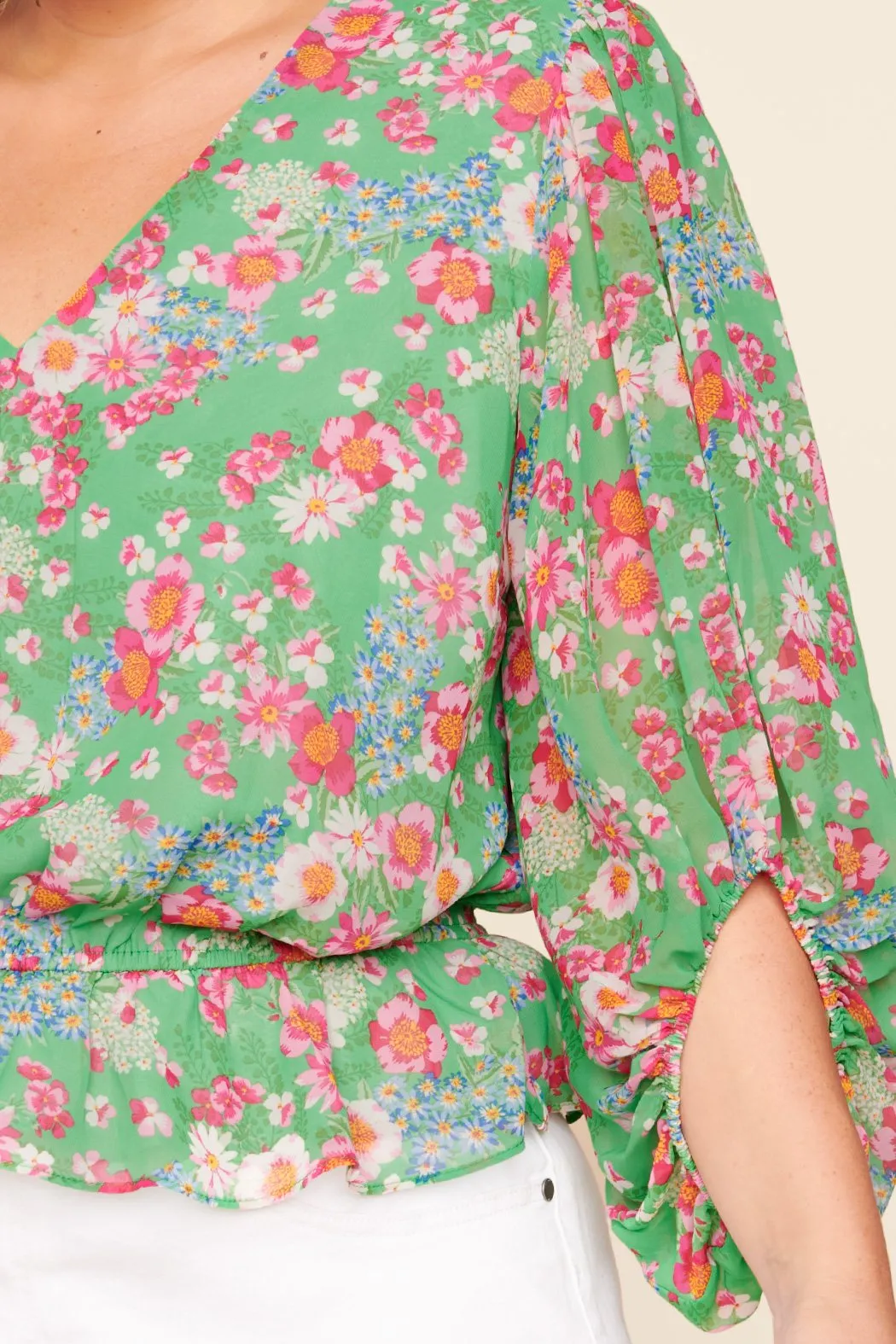 Akina Floral Ways Ballon Sleeve Blouse Curve