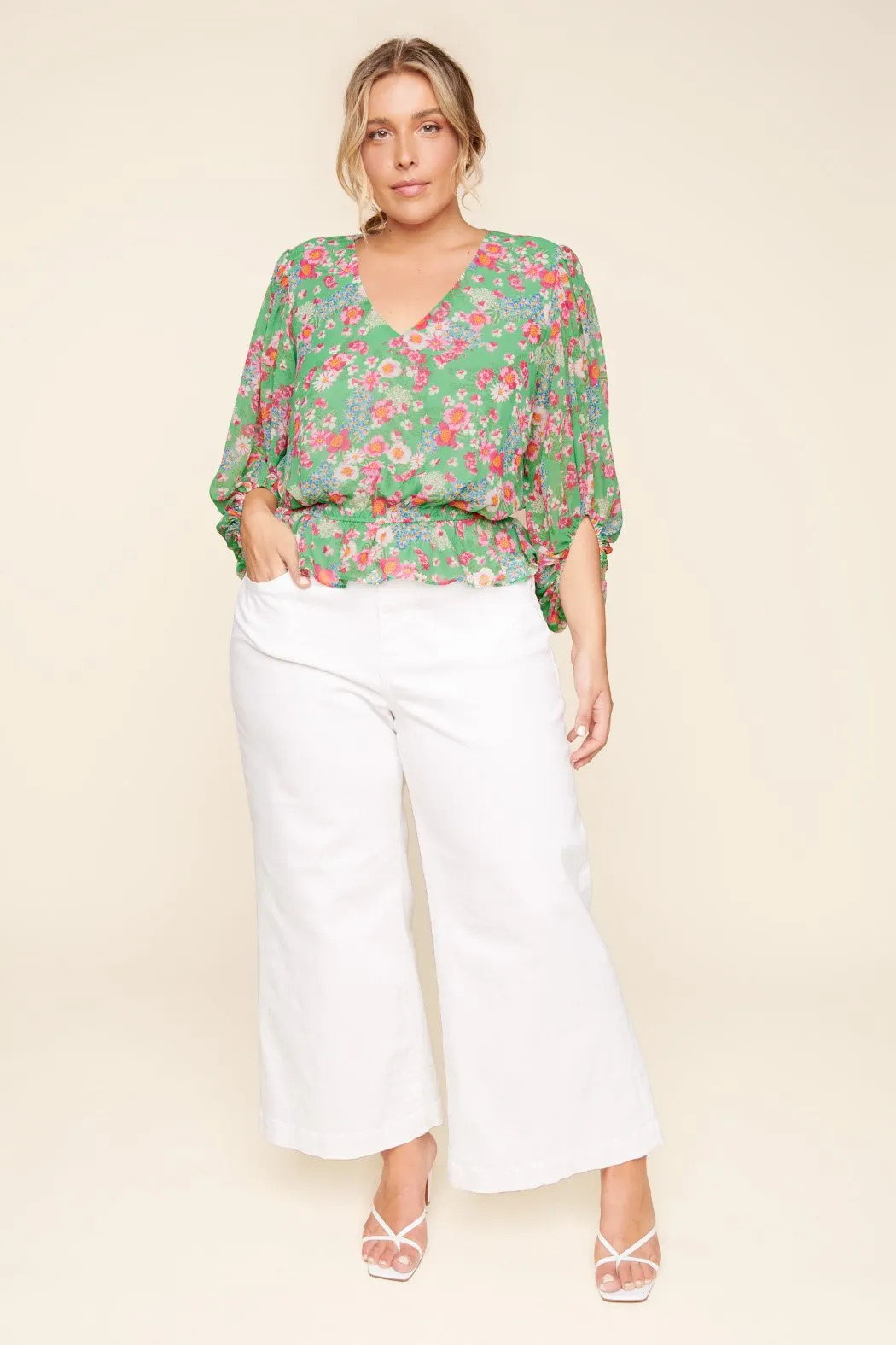 Akina Floral Ways Ballon Sleeve Blouse Curve