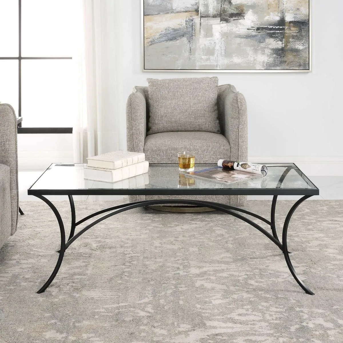 Alayna Black Metal & Glass Coffee Table