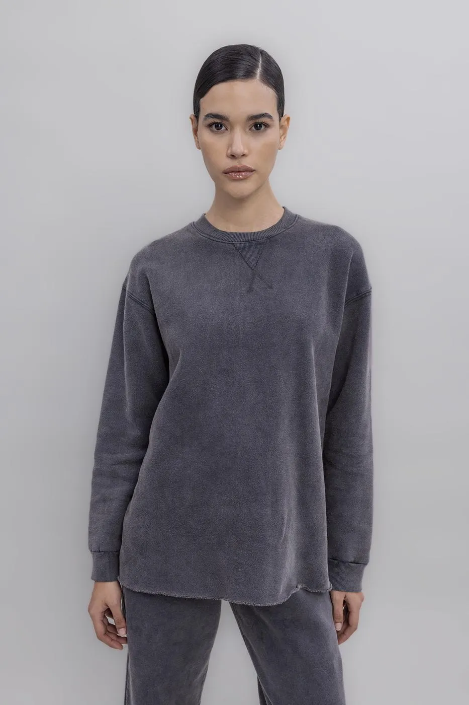 Anthracite Washed Raised Basic Sweatshirt