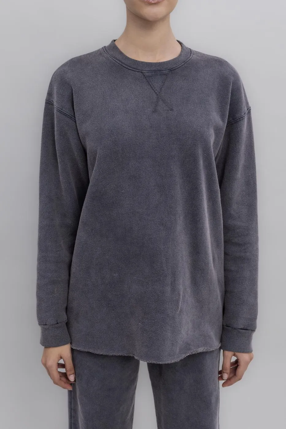 Anthracite Washed Raised Basic Sweatshirt