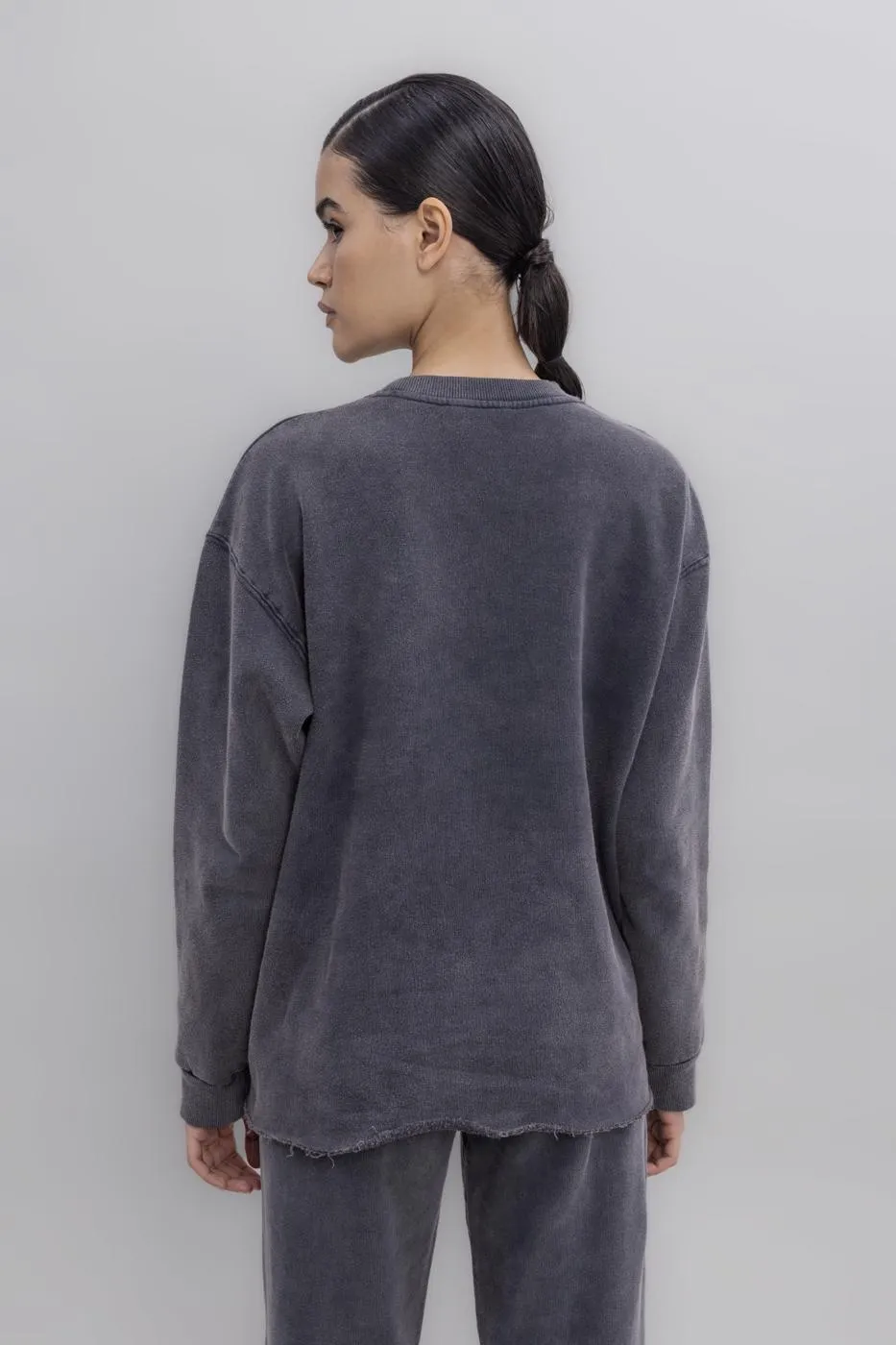 Anthracite Washed Raised Basic Sweatshirt