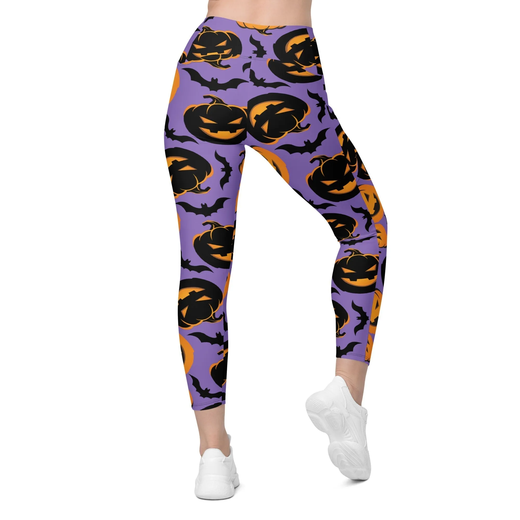 Bats and Jack O'Lanterns Crossover Leggings With Pockets