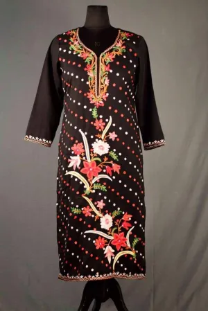 BLACK COLOUR AARI WORK EMBROIDERED KURTI WITH NEW DESIGNER PAISLEYS PATTERN