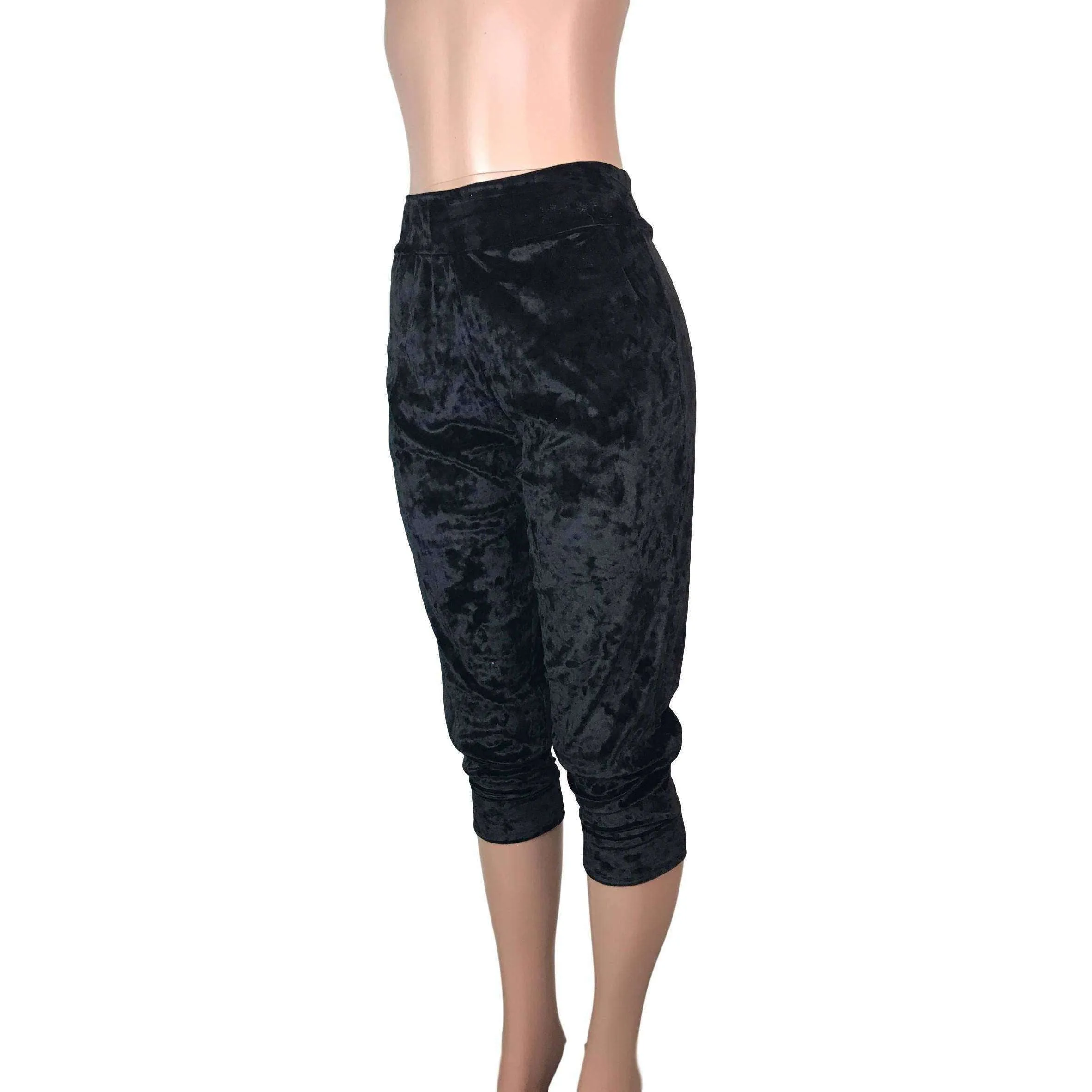 Black Crushed Velvet Joggers w/ Pockets Women's