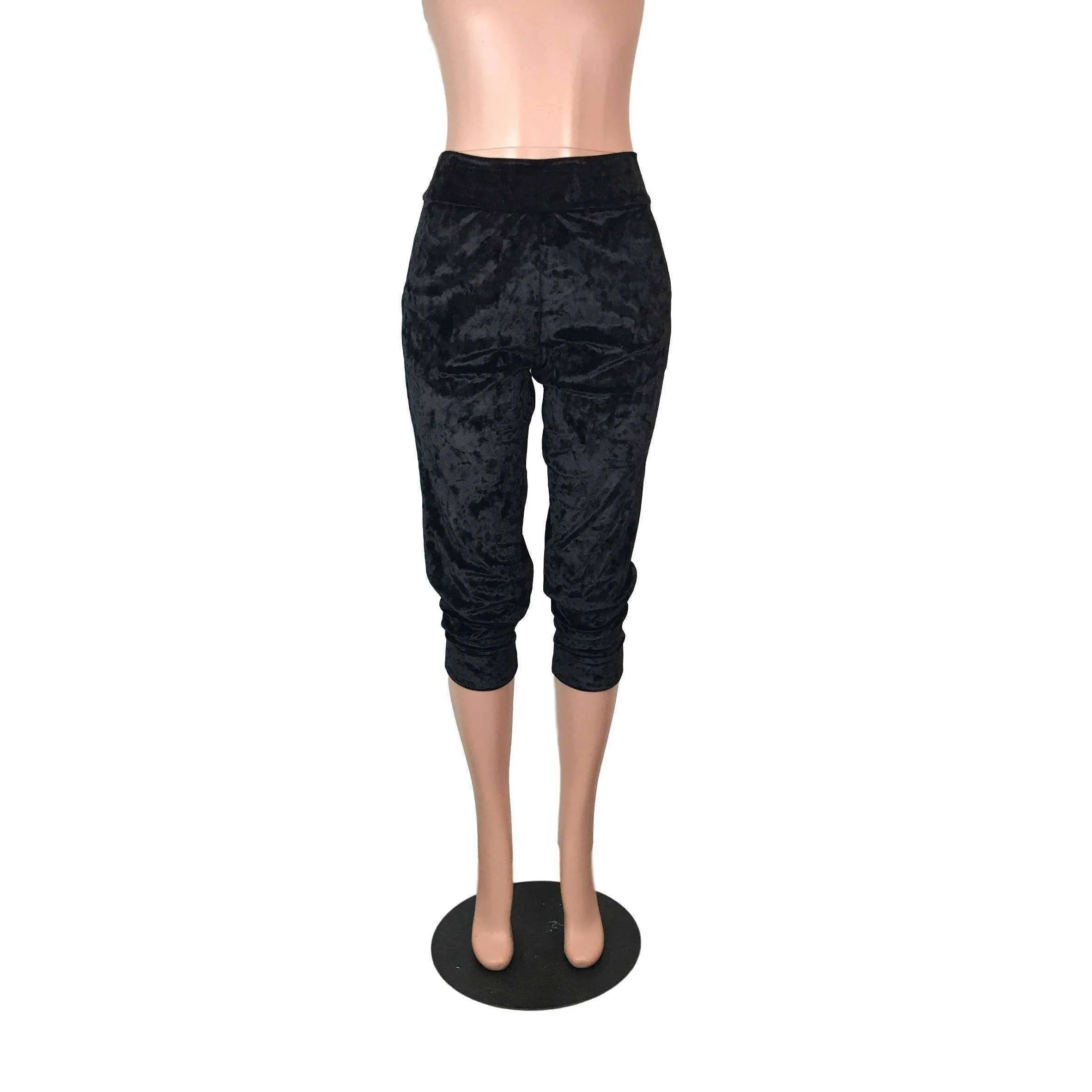 Black Crushed Velvet Joggers w/ Pockets Women's