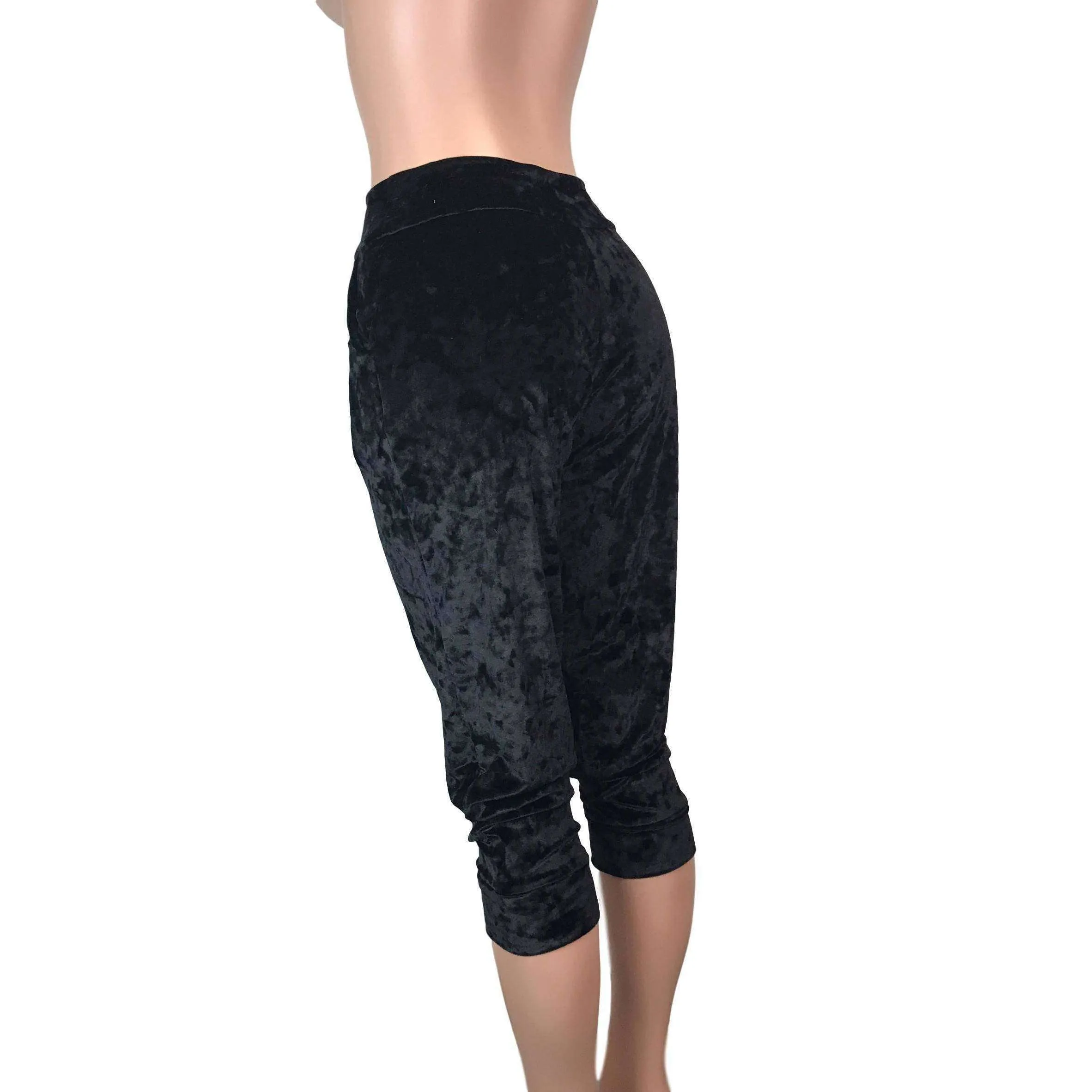 Black Crushed Velvet Joggers w/ Pockets Women's