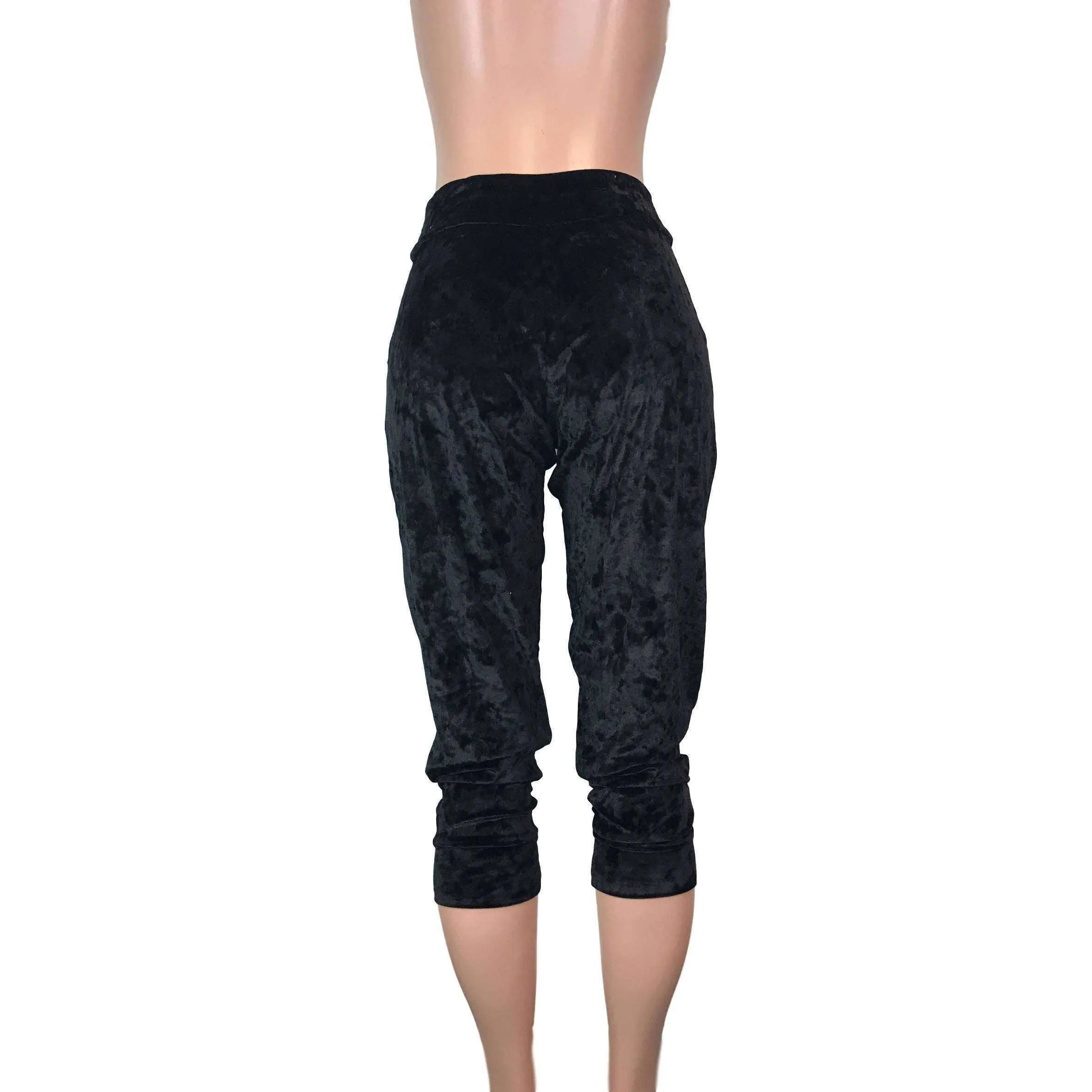 Black Crushed Velvet Joggers w/ Pockets Women's