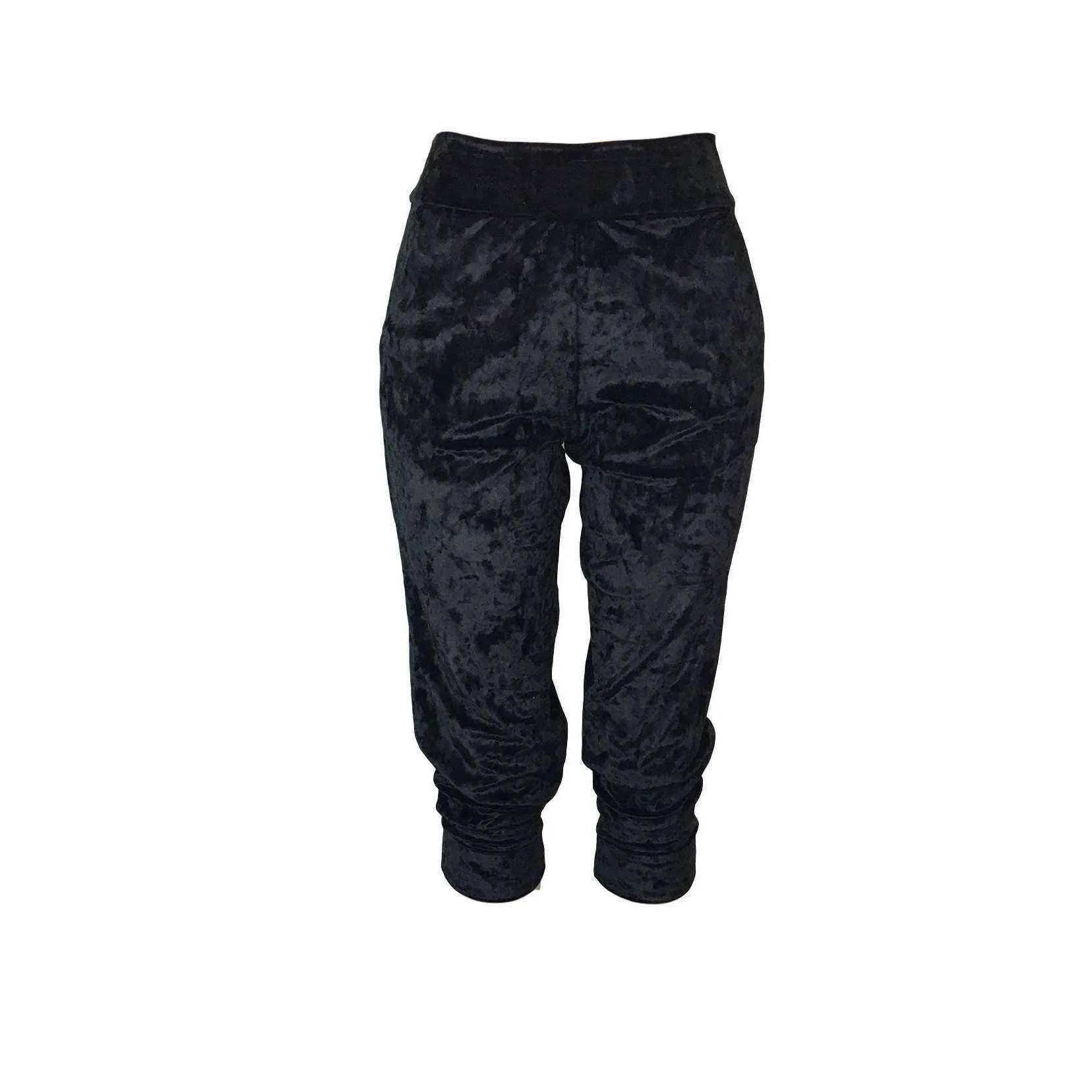 Black Crushed Velvet Joggers w/ Pockets Women's