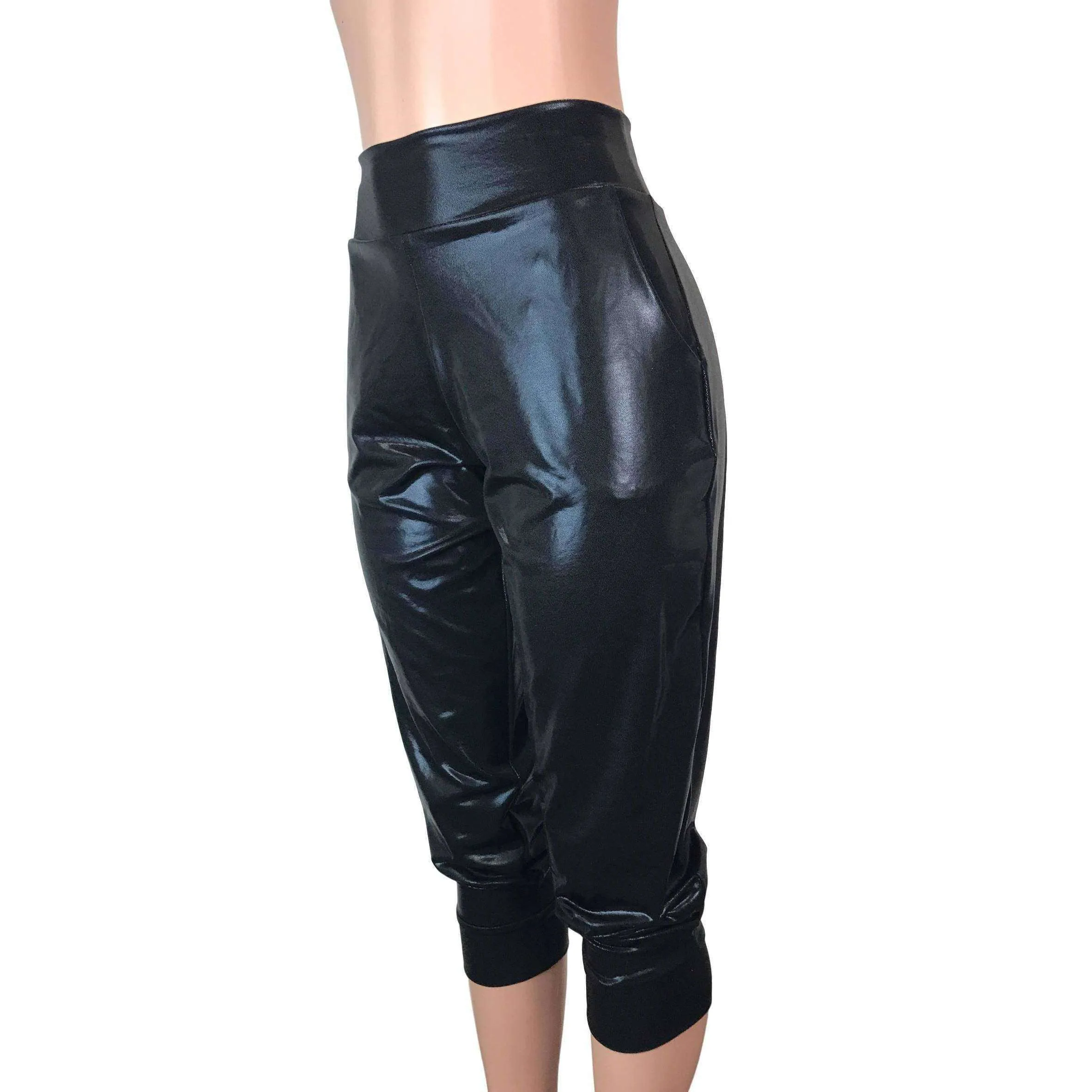 Black Mystique Metallic Joggers w/ Pockets Women's