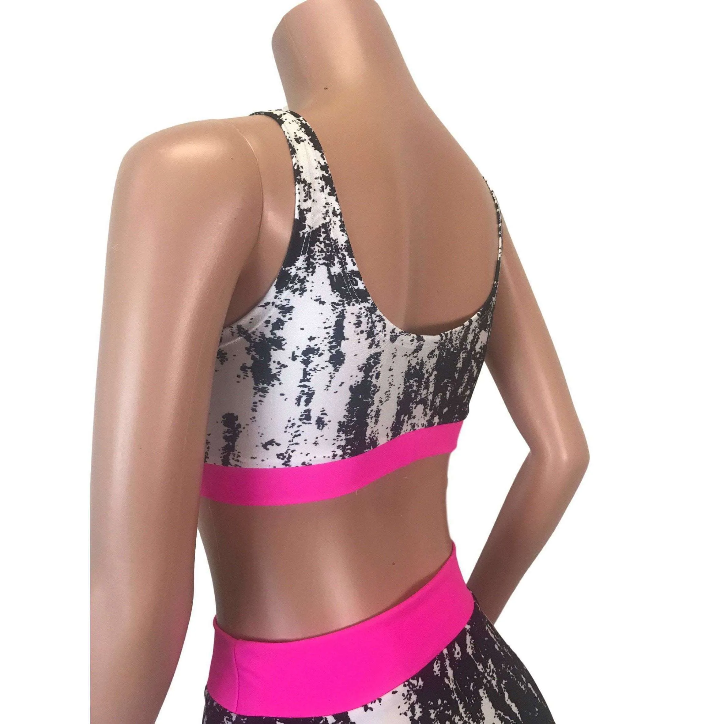 Black, White, & Neon Pink Spandex Bralette