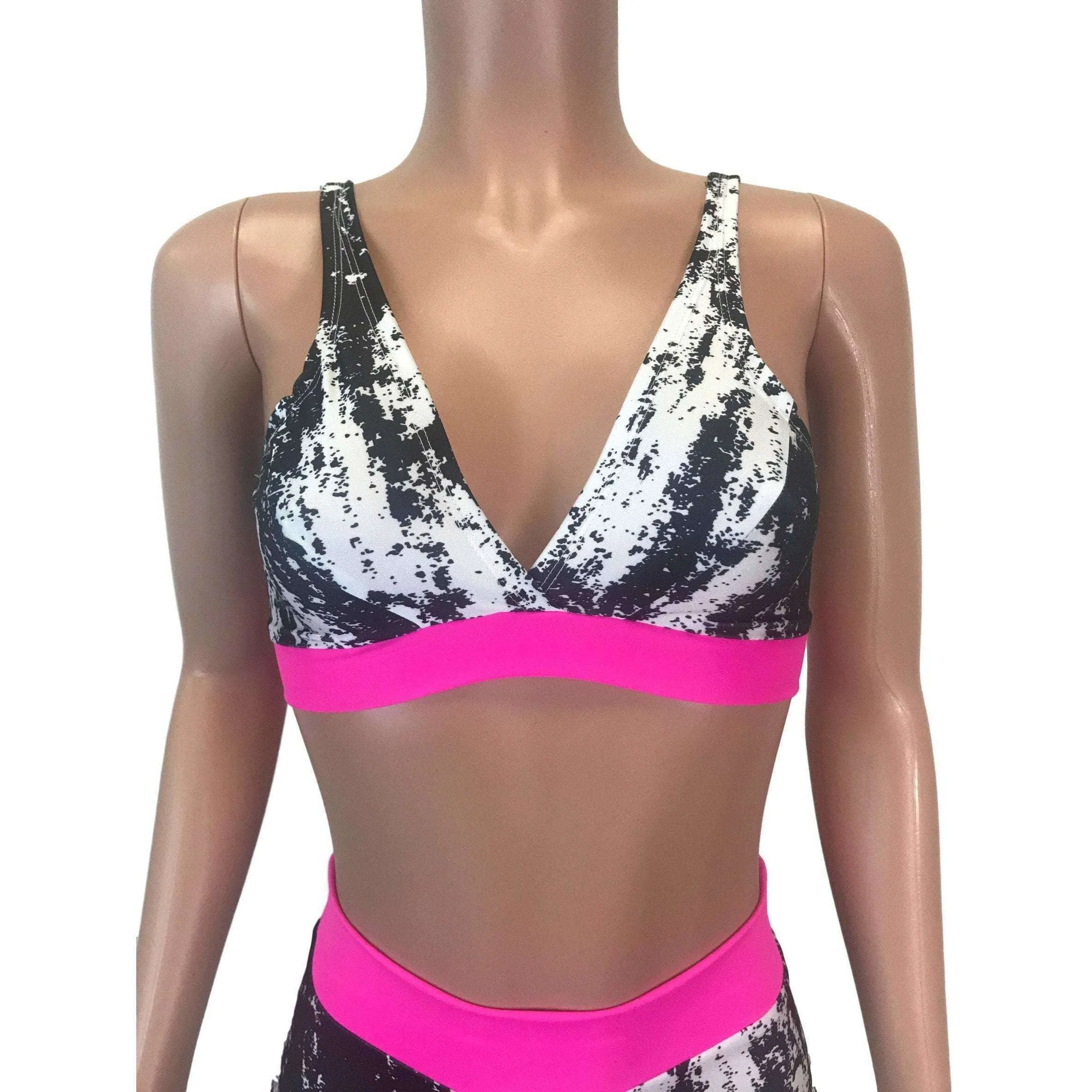 Black, White, & Neon Pink Spandex Bralette