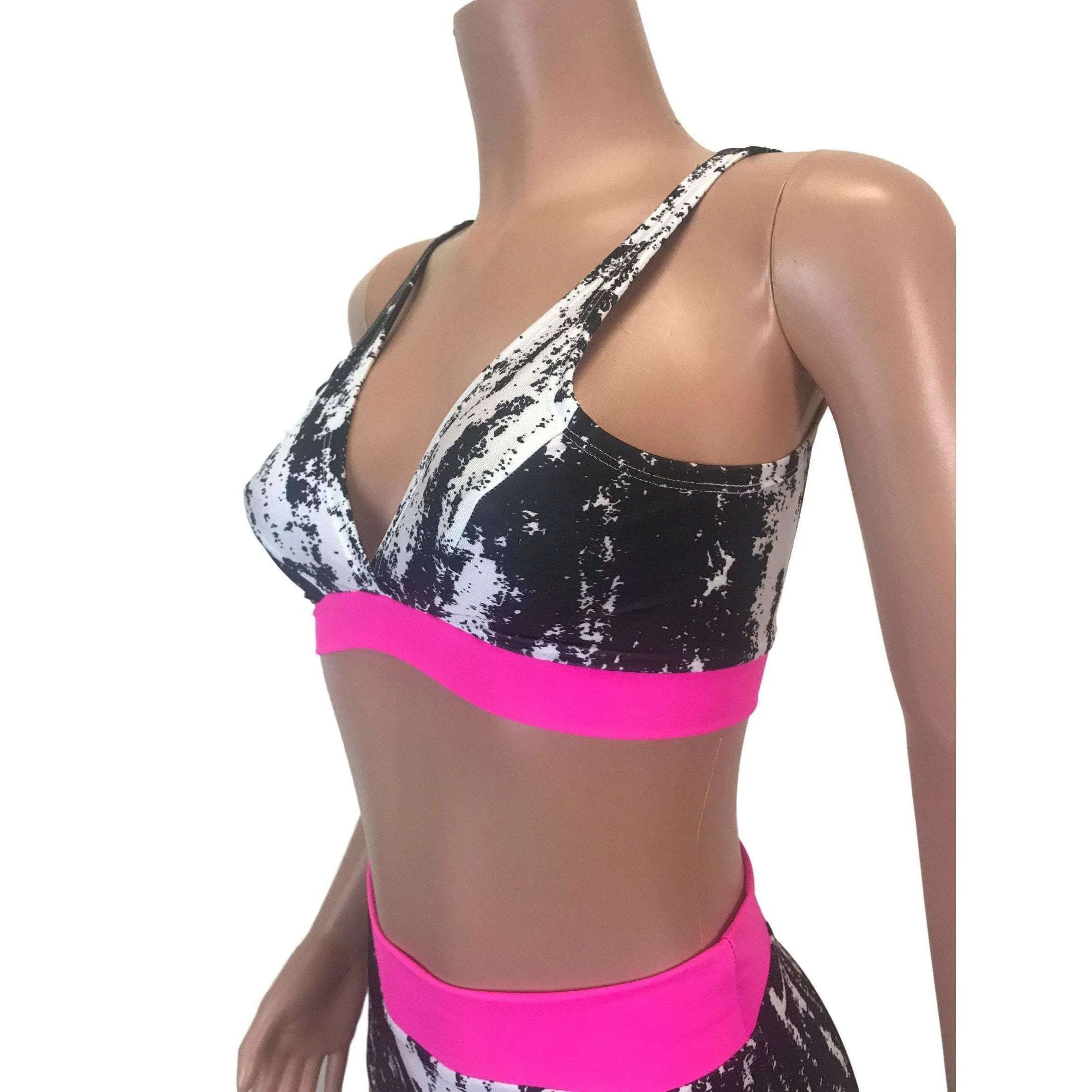 Black, White, & Neon Pink Spandex Bralette