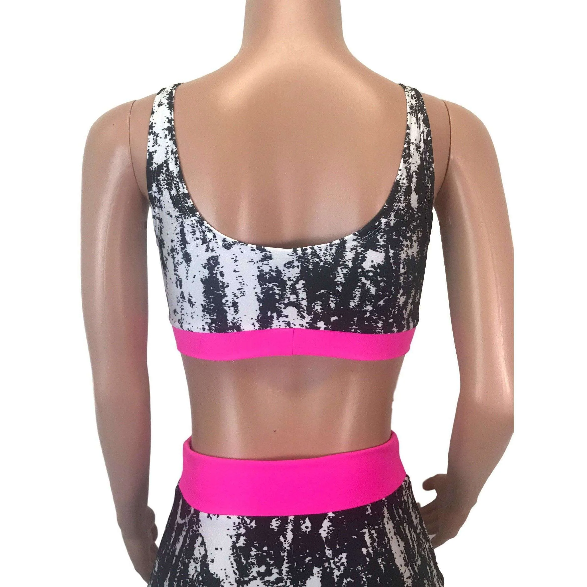 Black, White, & Neon Pink Spandex Bralette