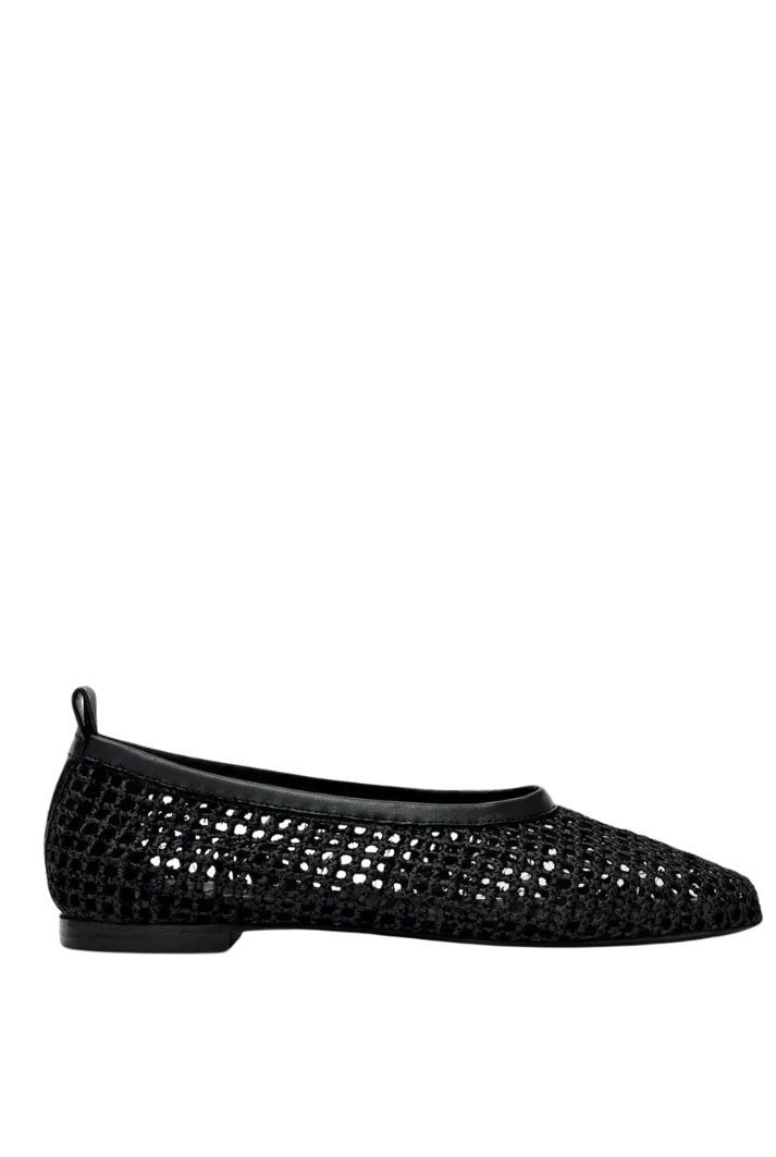 Black Woven Leather Ballet Flats