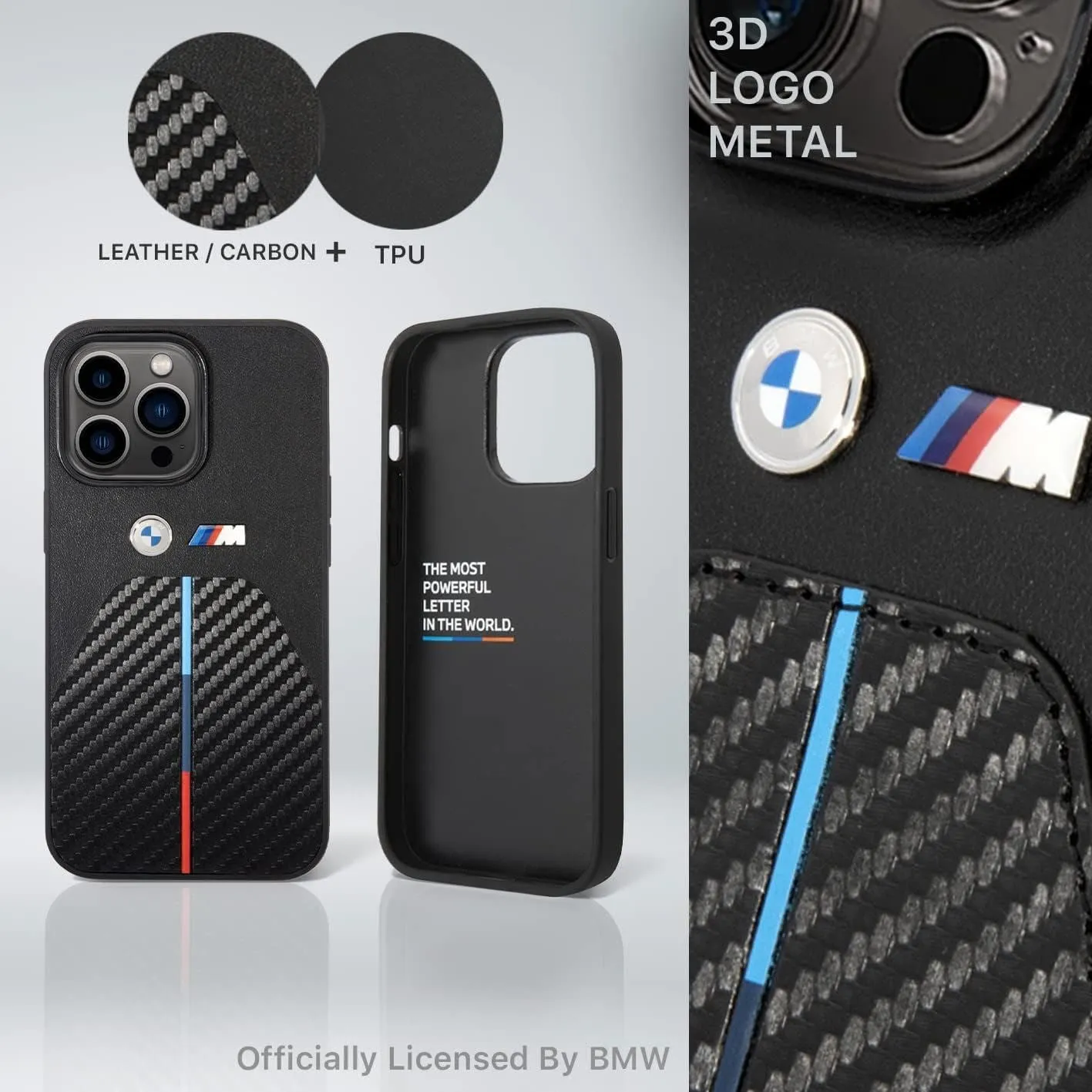 BMW Stamped Tricolour Stripe Case for iphone 15 Pro 6.1" Black - BMHCP15L22NSTB