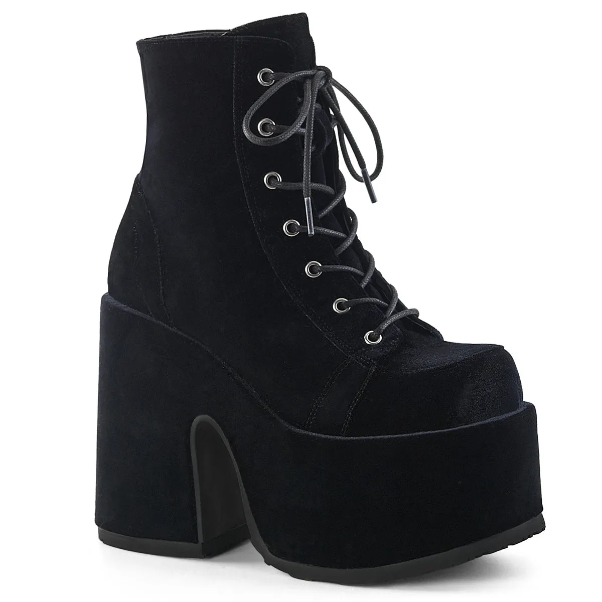 CAMEL-203 Demonia Shoes Black Velvet Gothic Ankle Boots