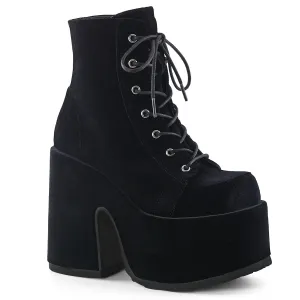 CAMEL-203 Demonia Shoes Black Velvet Gothic Ankle Boots