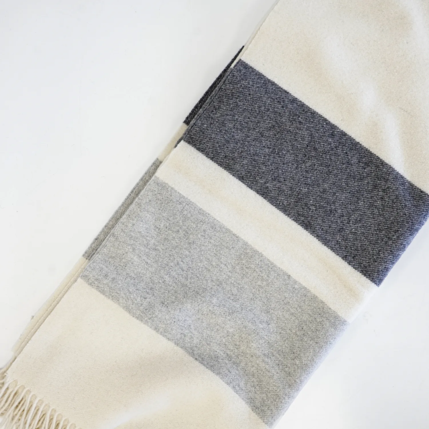 Cashmere Merino Ivory & Grey Stripe Throw