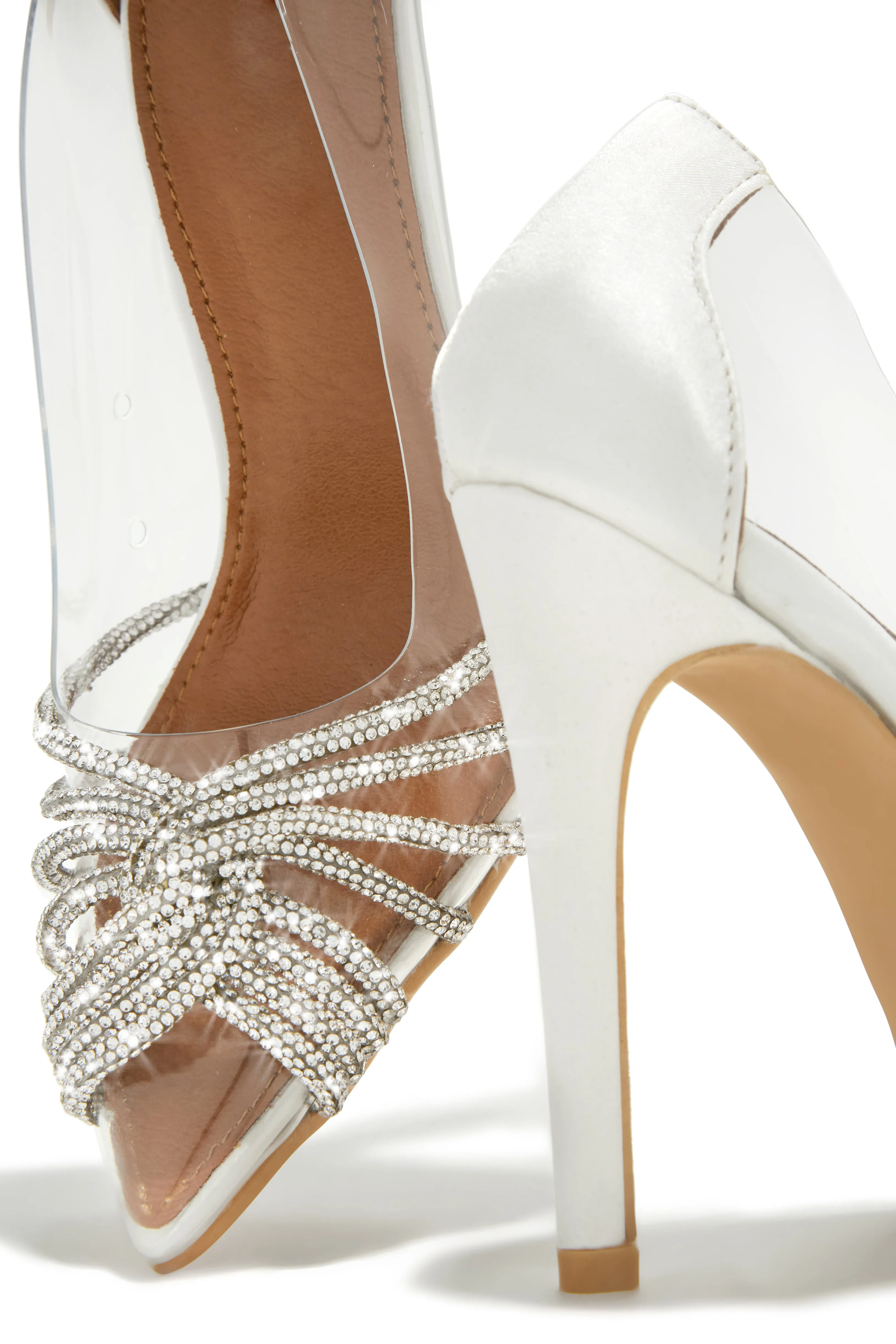 Champagne Toast Embellished Pointed Toe Pumps - White