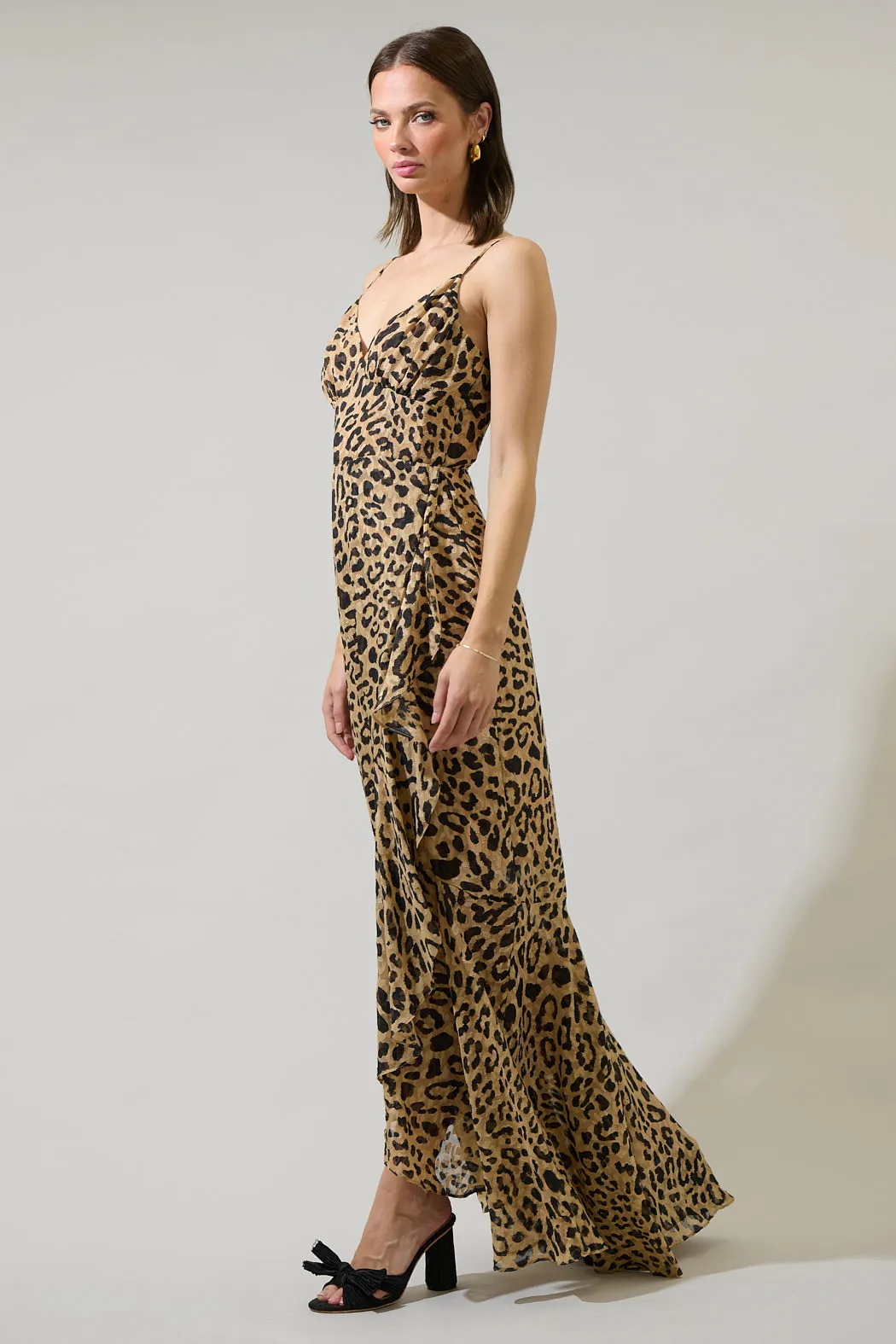 Clare Leopard Doris Ruffle Maxi Dress