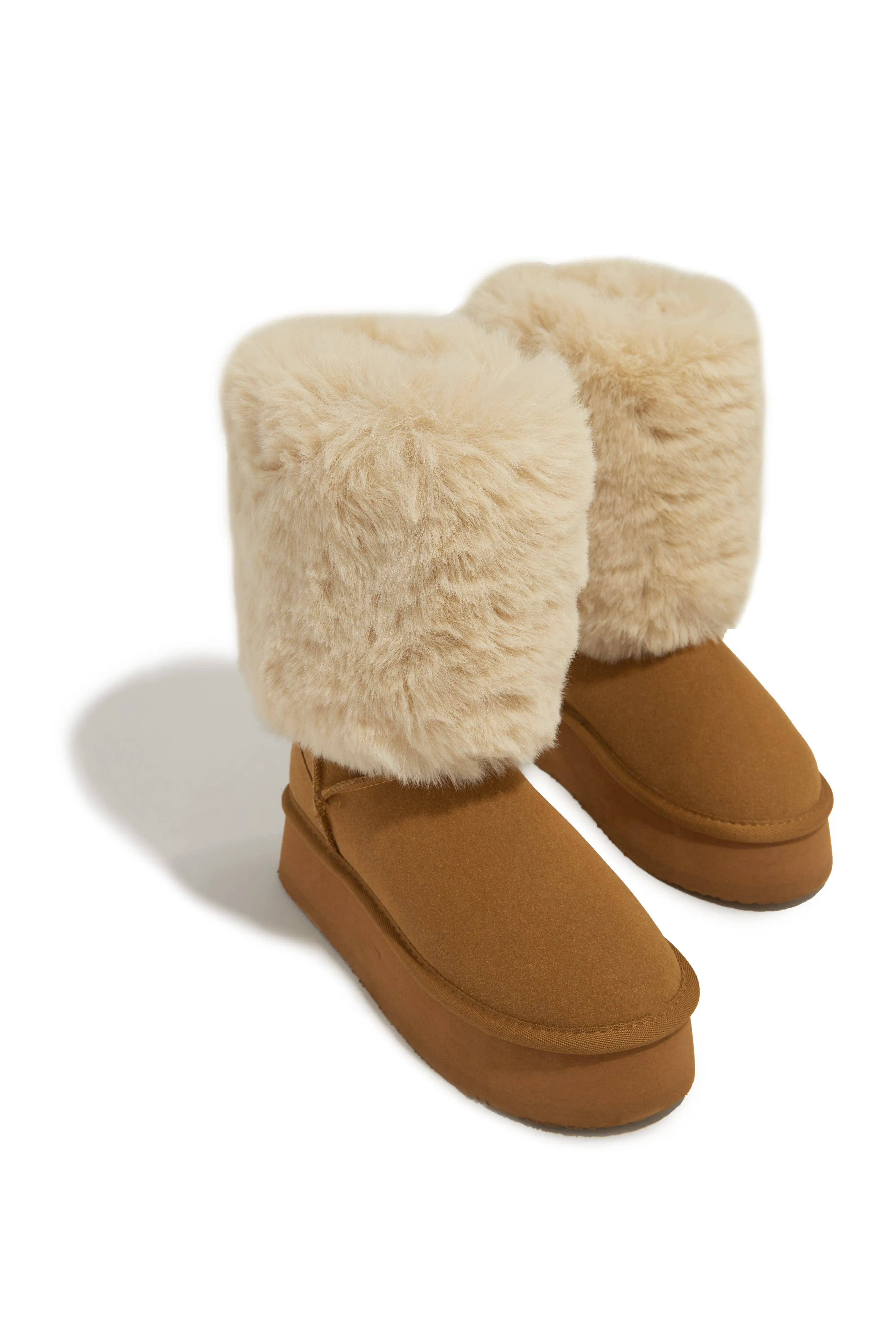 Coffee Date Faux Fur Platform Booties - Chestnut