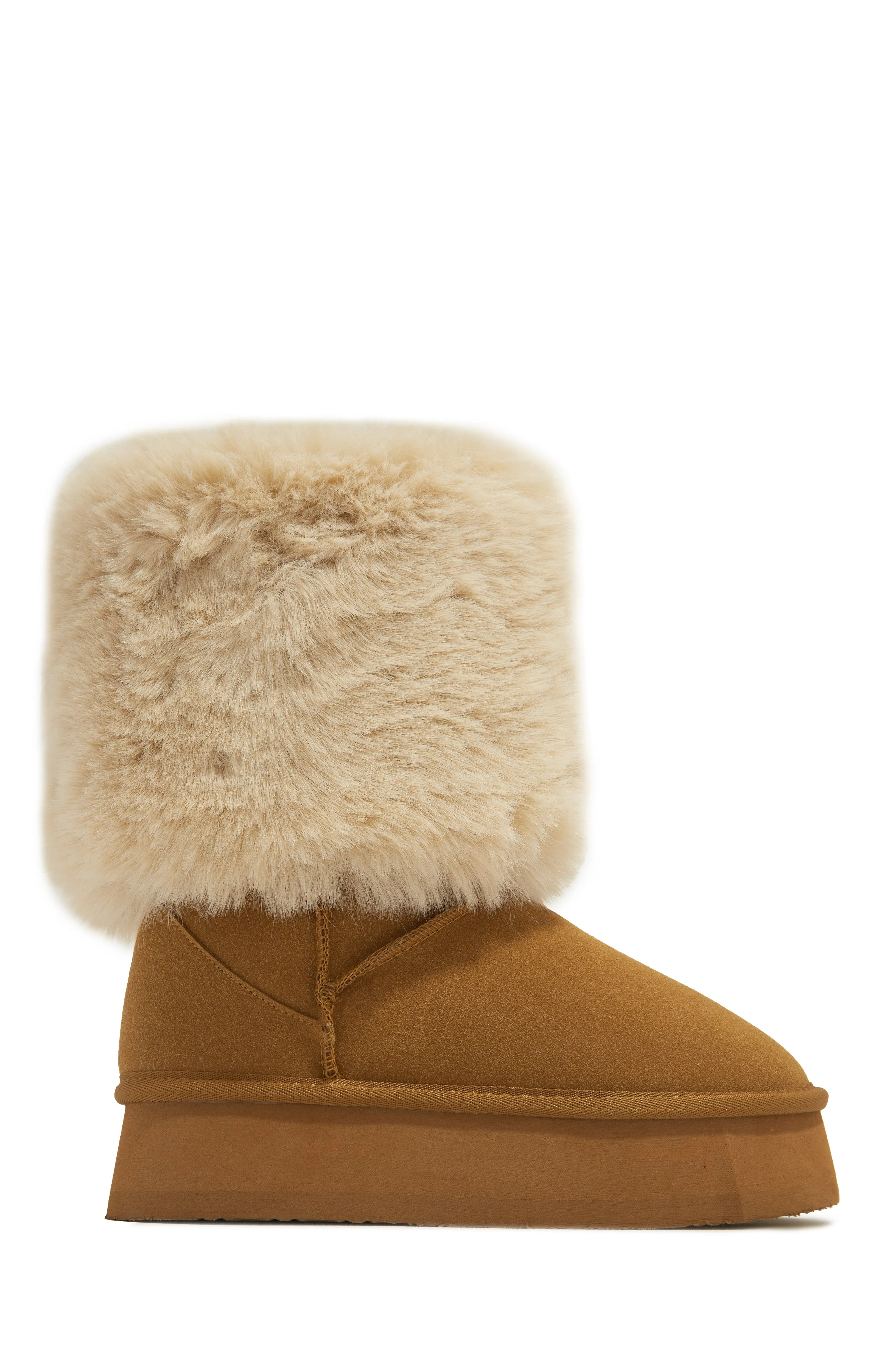 Coffee Date Faux Fur Platform Booties - Chestnut