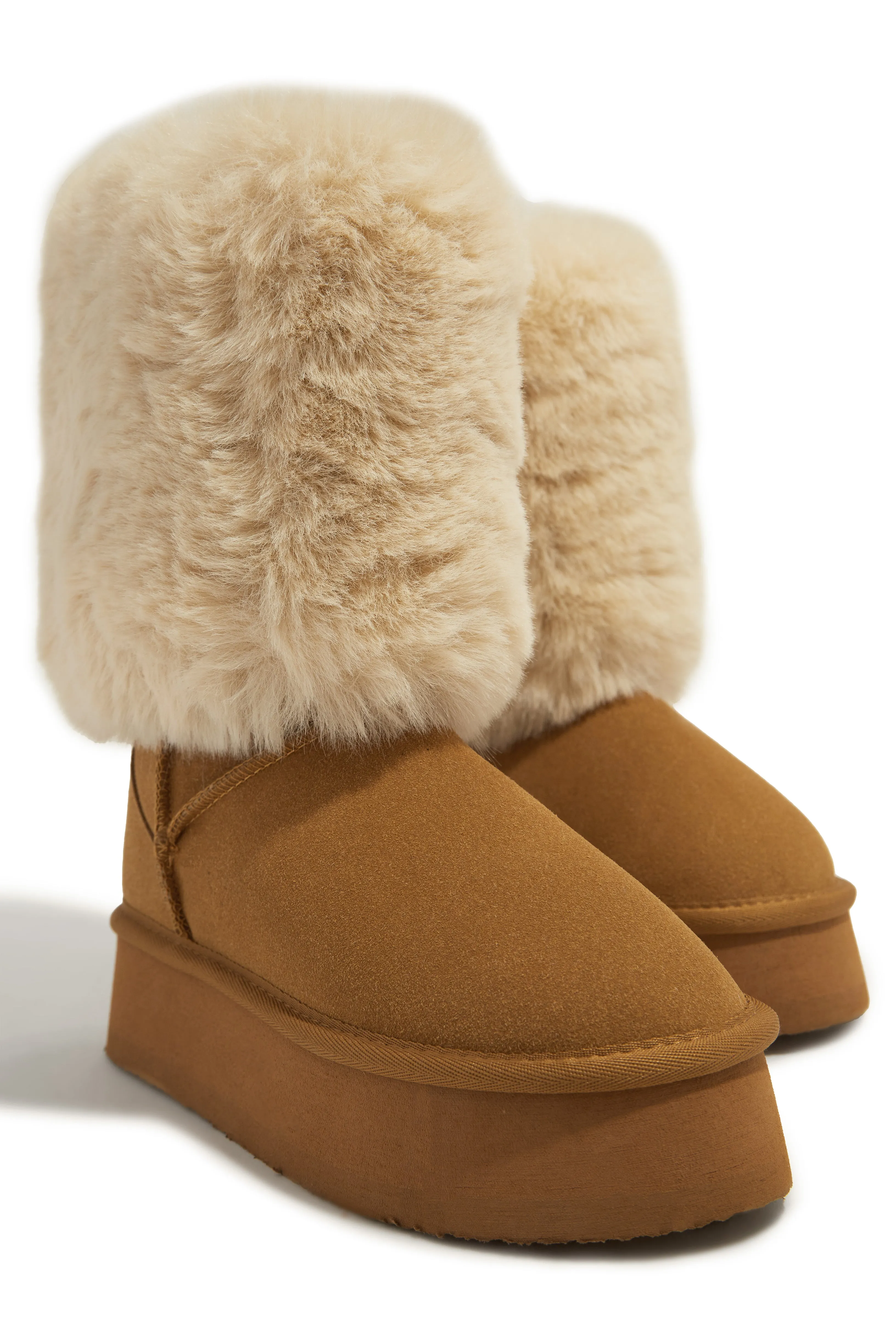 Coffee Date Faux Fur Platform Booties - Chestnut