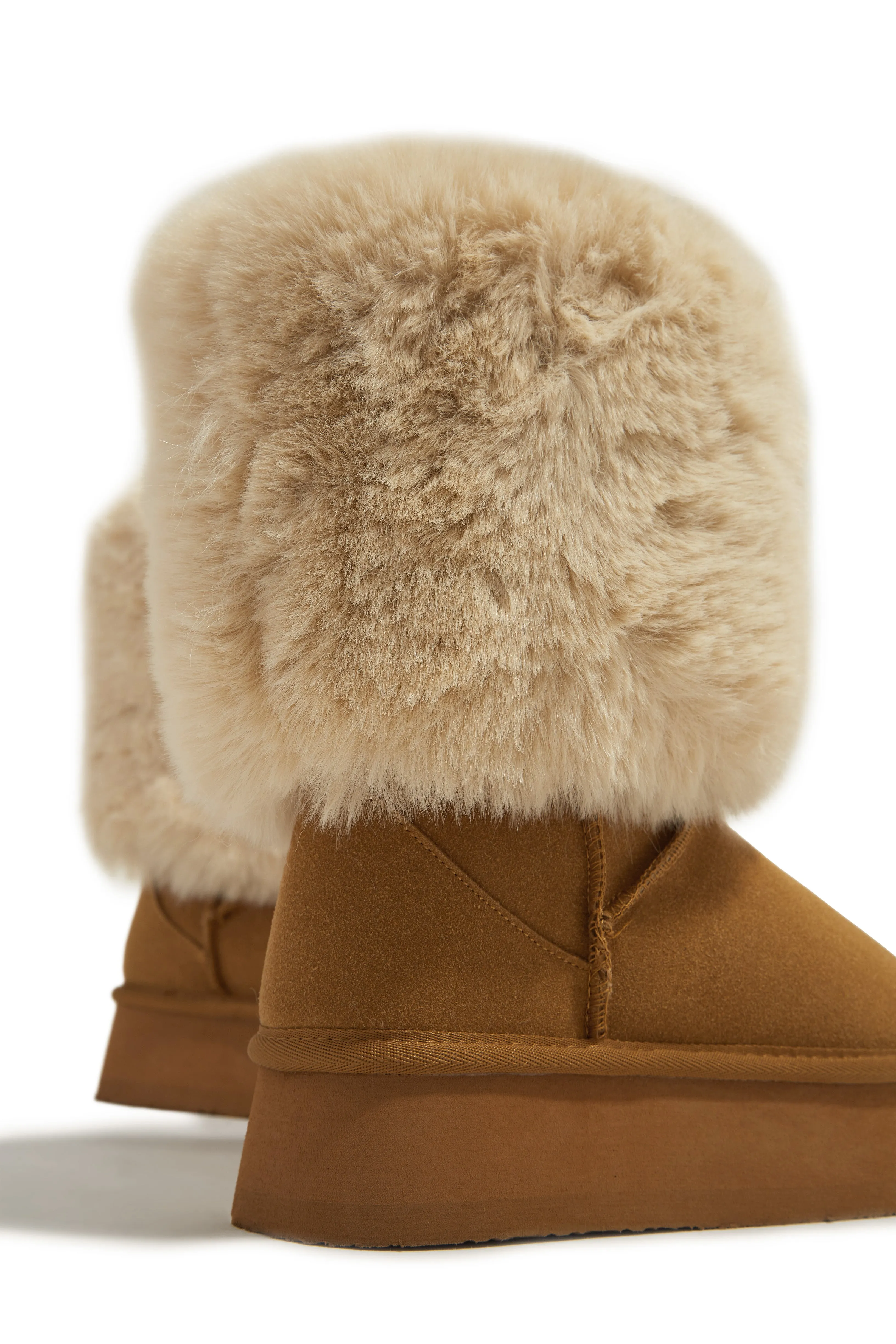 Coffee Date Faux Fur Platform Booties - Chestnut