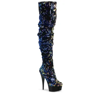 DELIGHT-3004  Blue Iridescent Sequins Thigh High Sexy Boots Clearance Sale