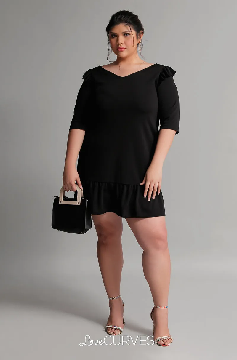 Drop Waist Ruffle Dress - Black