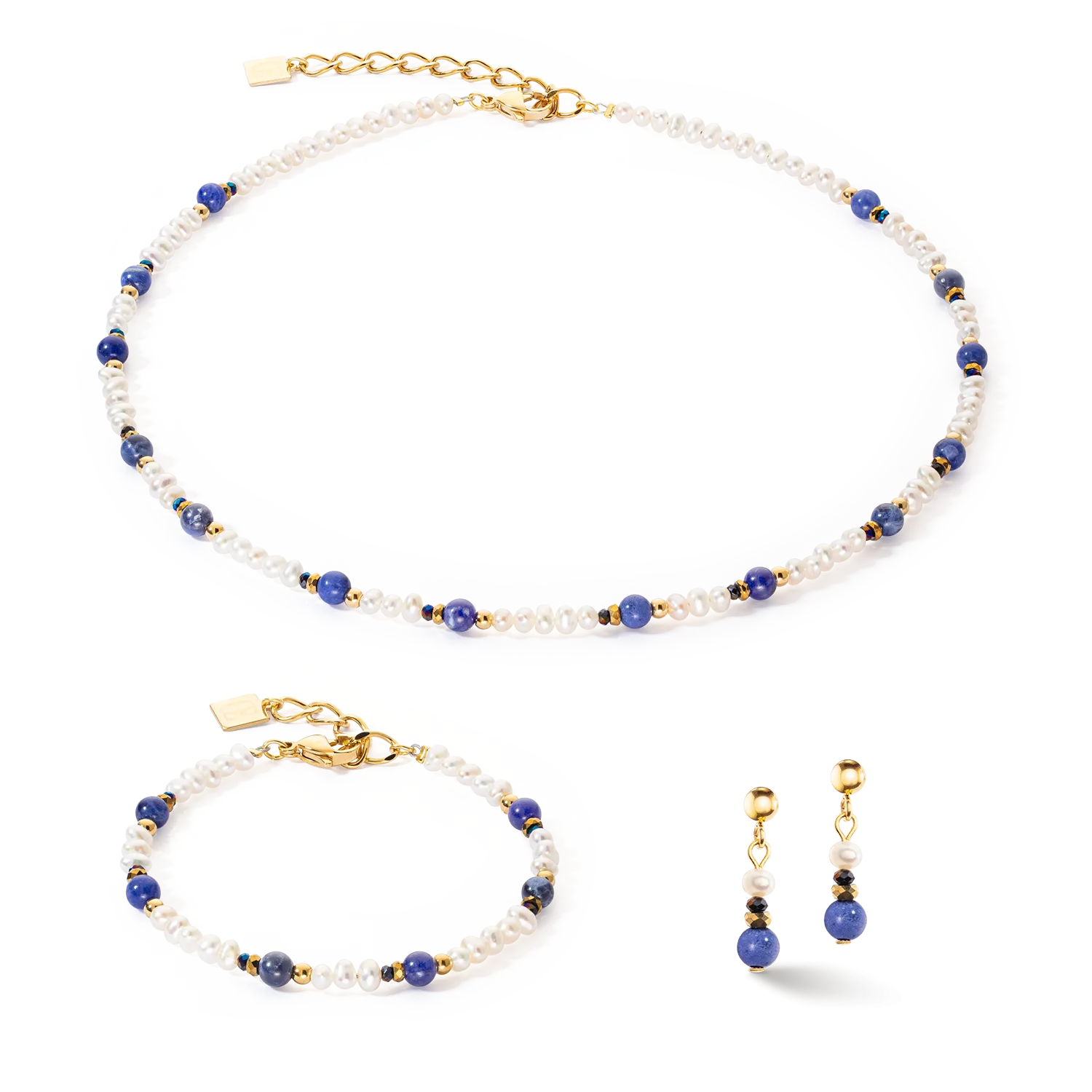 Earrings Flow Freshwater Pearls & Sodalite gold