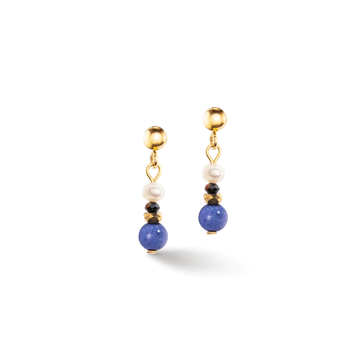 Earrings Flow Freshwater Pearls & Sodalite gold