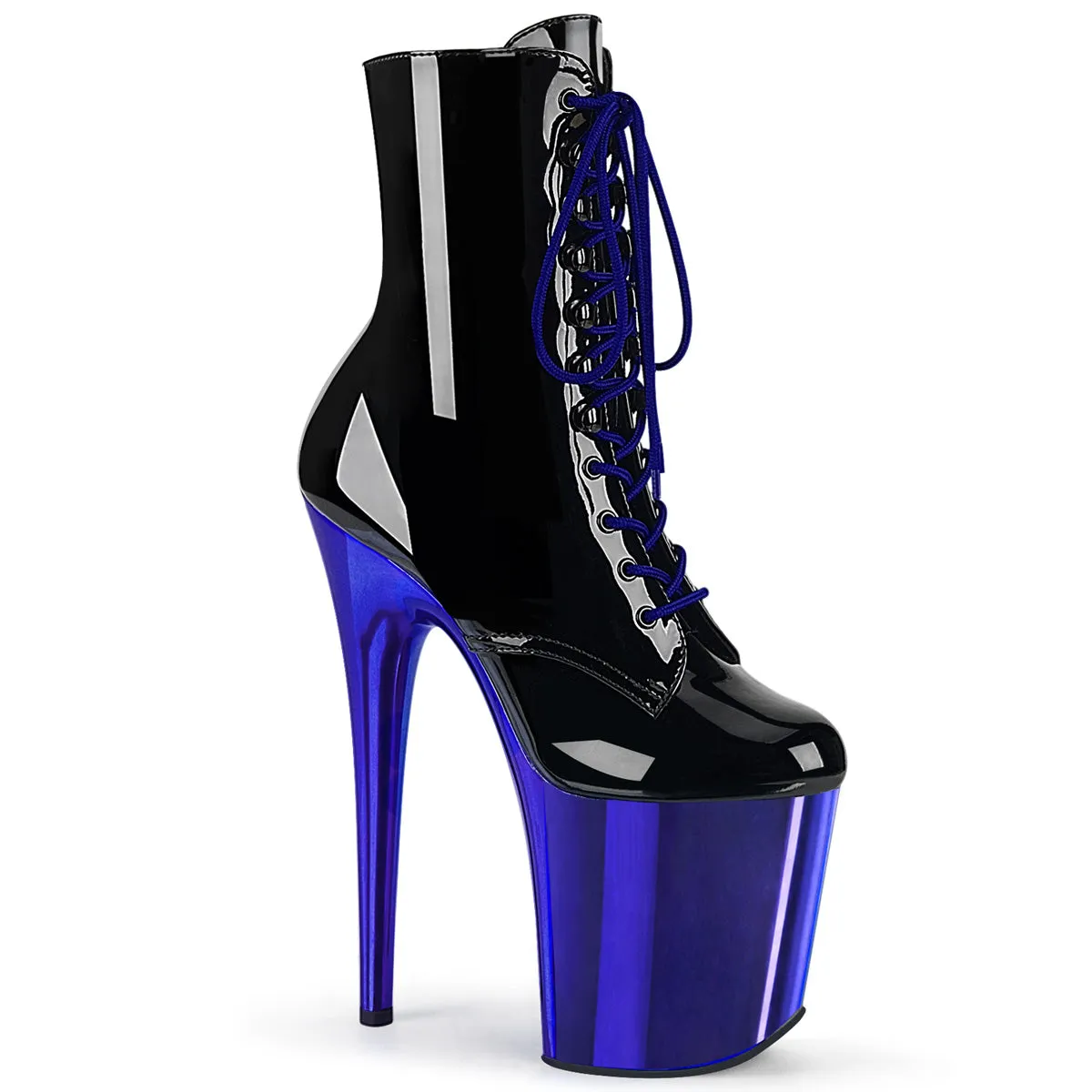 FLAMINGO-1020  Pleaser Shoes Royal Blue Chrome Platform Exotic Dancer Boot